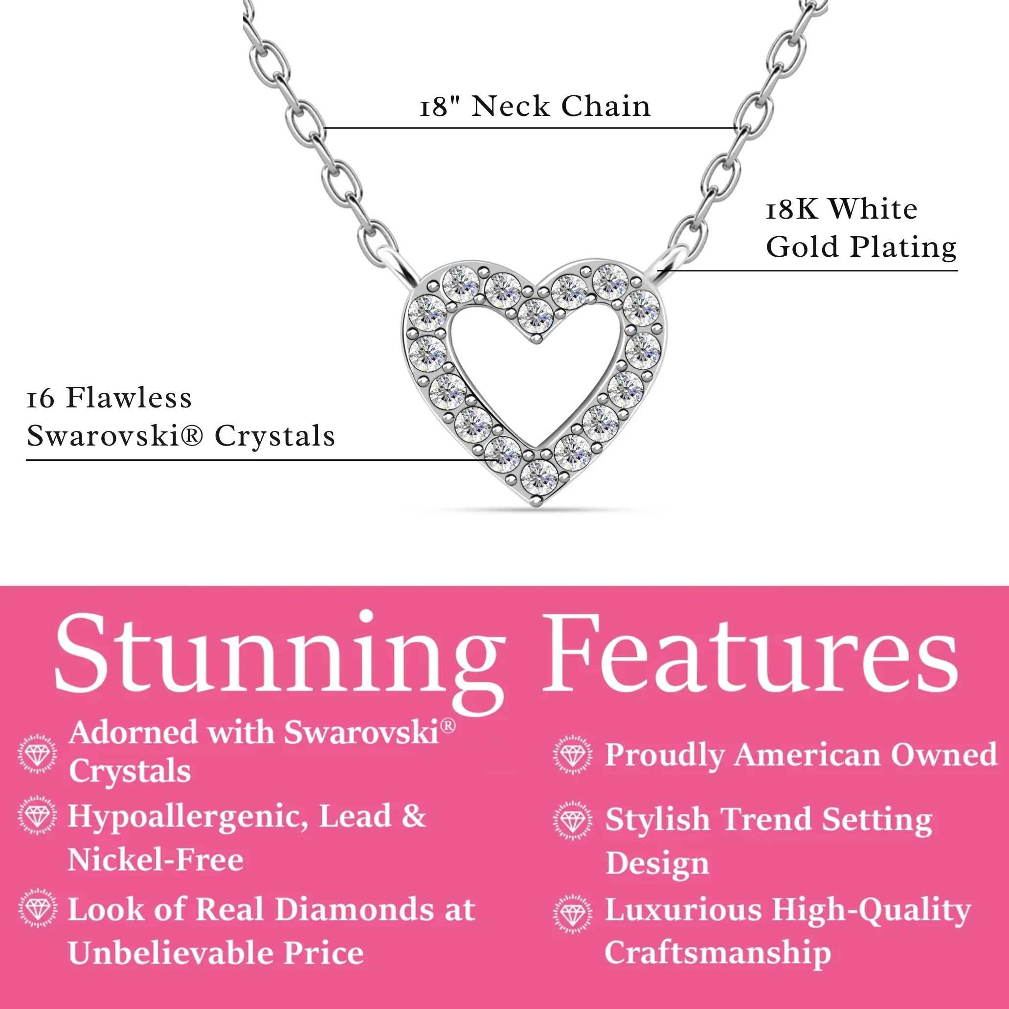 Piper 18k White Gold Plated Heart Pendant Necklace with Swarovski Crystals - Image 3