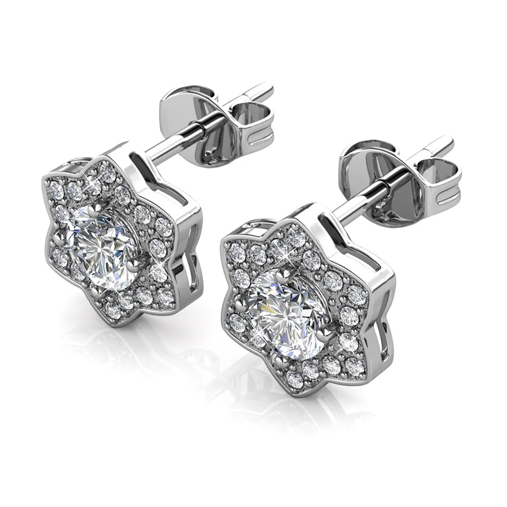 Poppy 18k White Gold Plated Stud Earrings with Simulated Diamond Crystals - Image 7