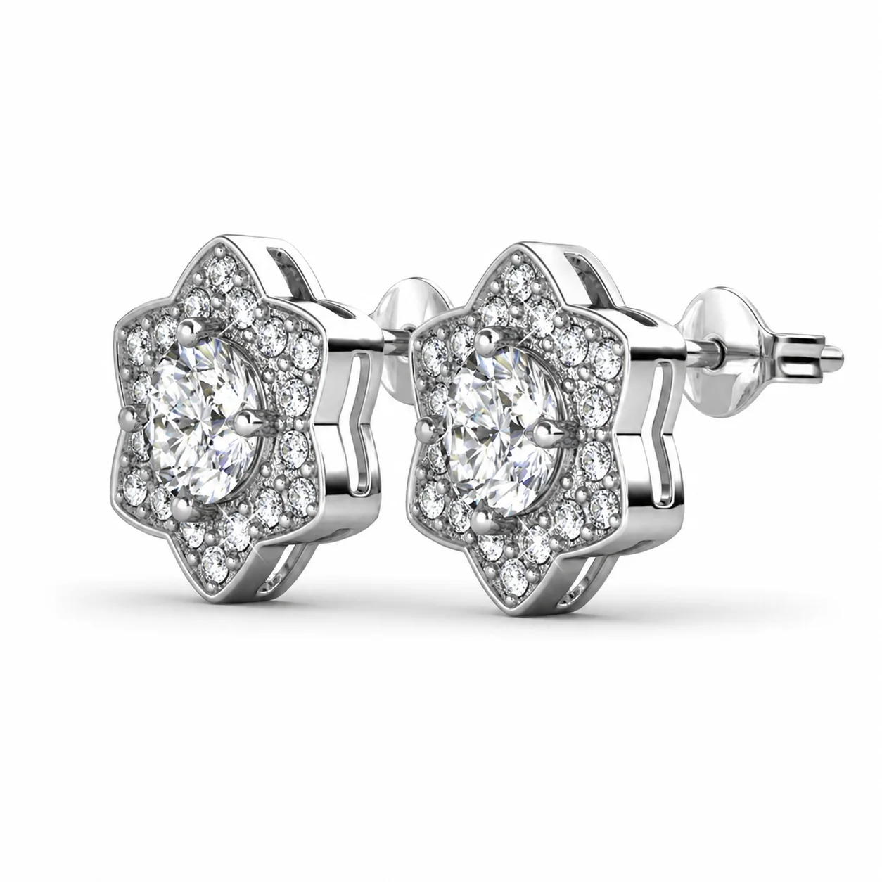 Poppy 18k White Gold Plated Stud Earrings with Simulated Diamond Crystals - Image 8