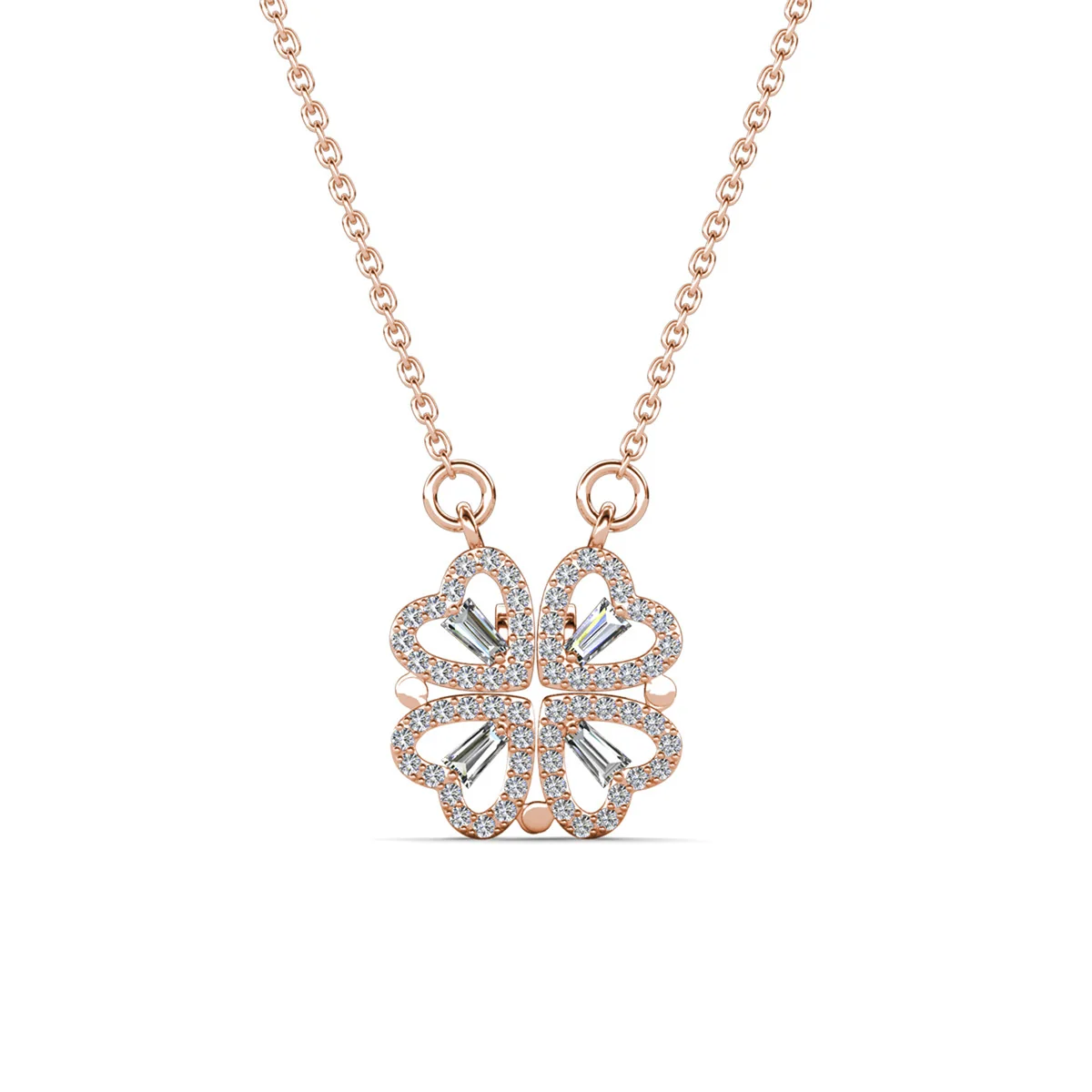 Posie 18k White Gold Plated 2-in-1 Heart/Clover Pendant Necklace with Swarovski Crystals - Image 16