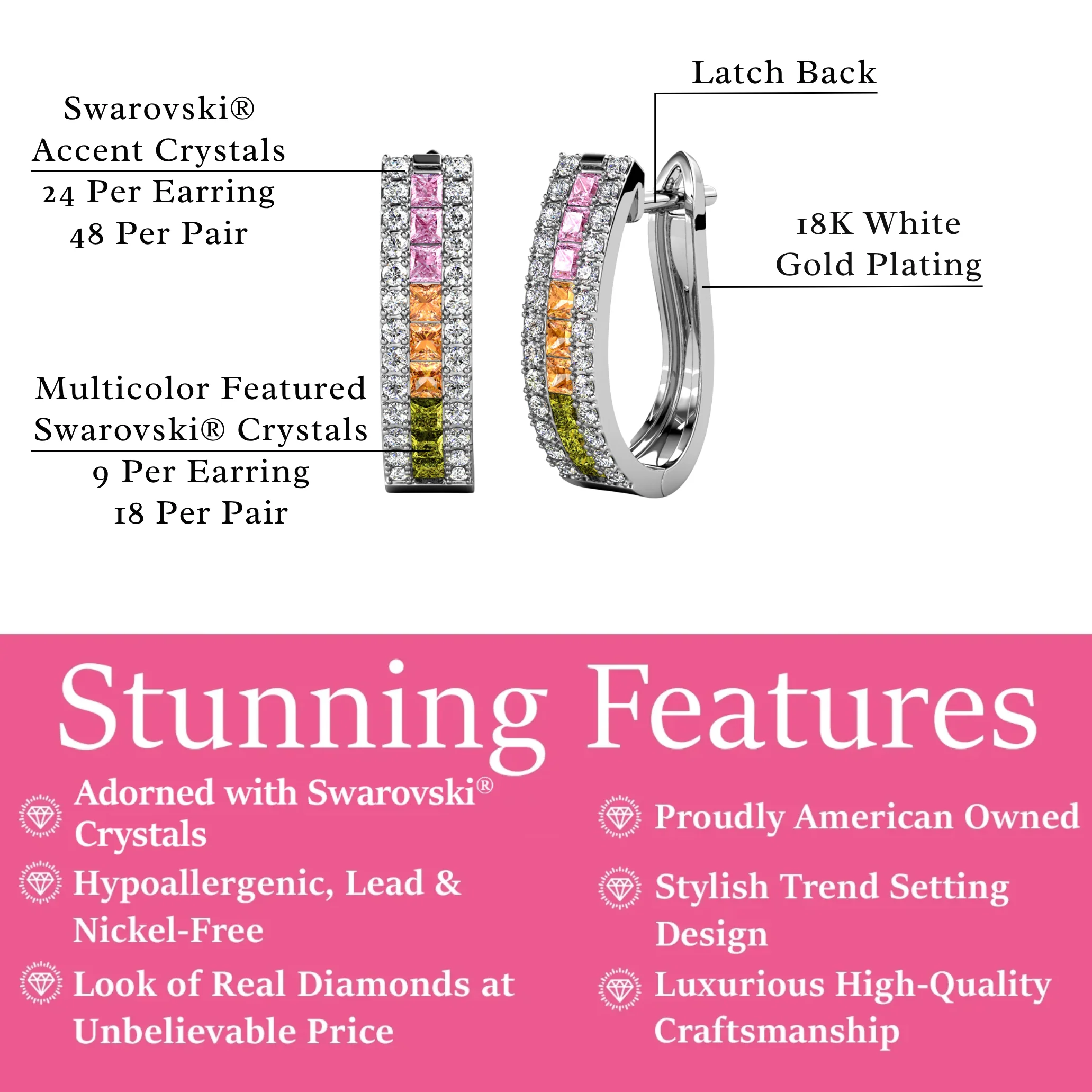 Rachel 18k White Gold Plated 19mm Hoop Earrings with Swarovski Crystals - Image 3