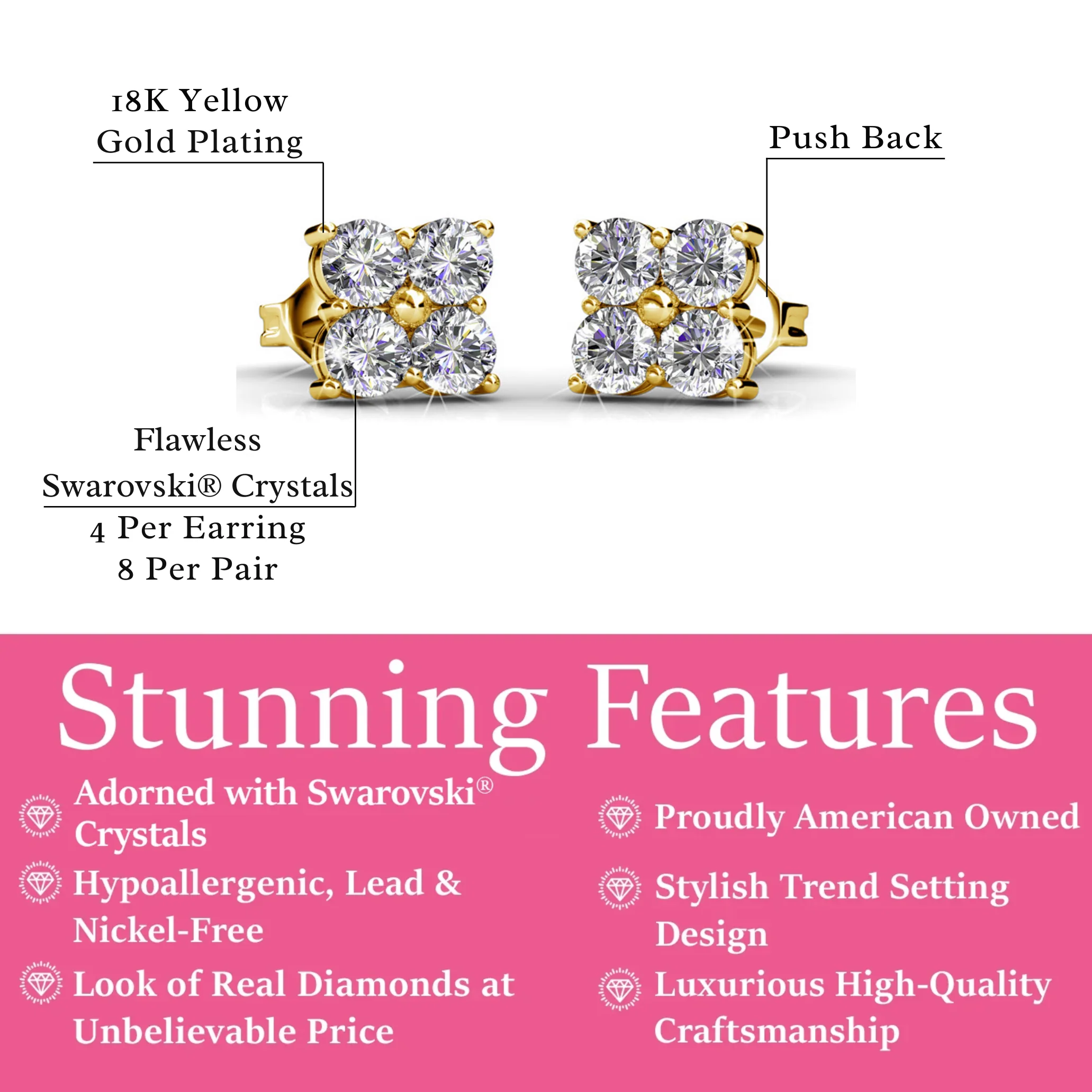 Rae 18k White Gold Stud Earrings with Swarovski Crystals - Image 10