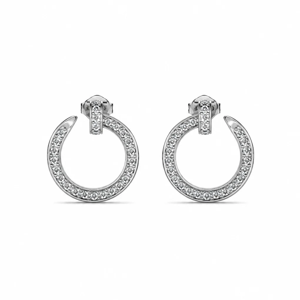 Raven 18k White Gold Plated Circle Drop Stud Earrings with Swarovski Crystals - Image 9