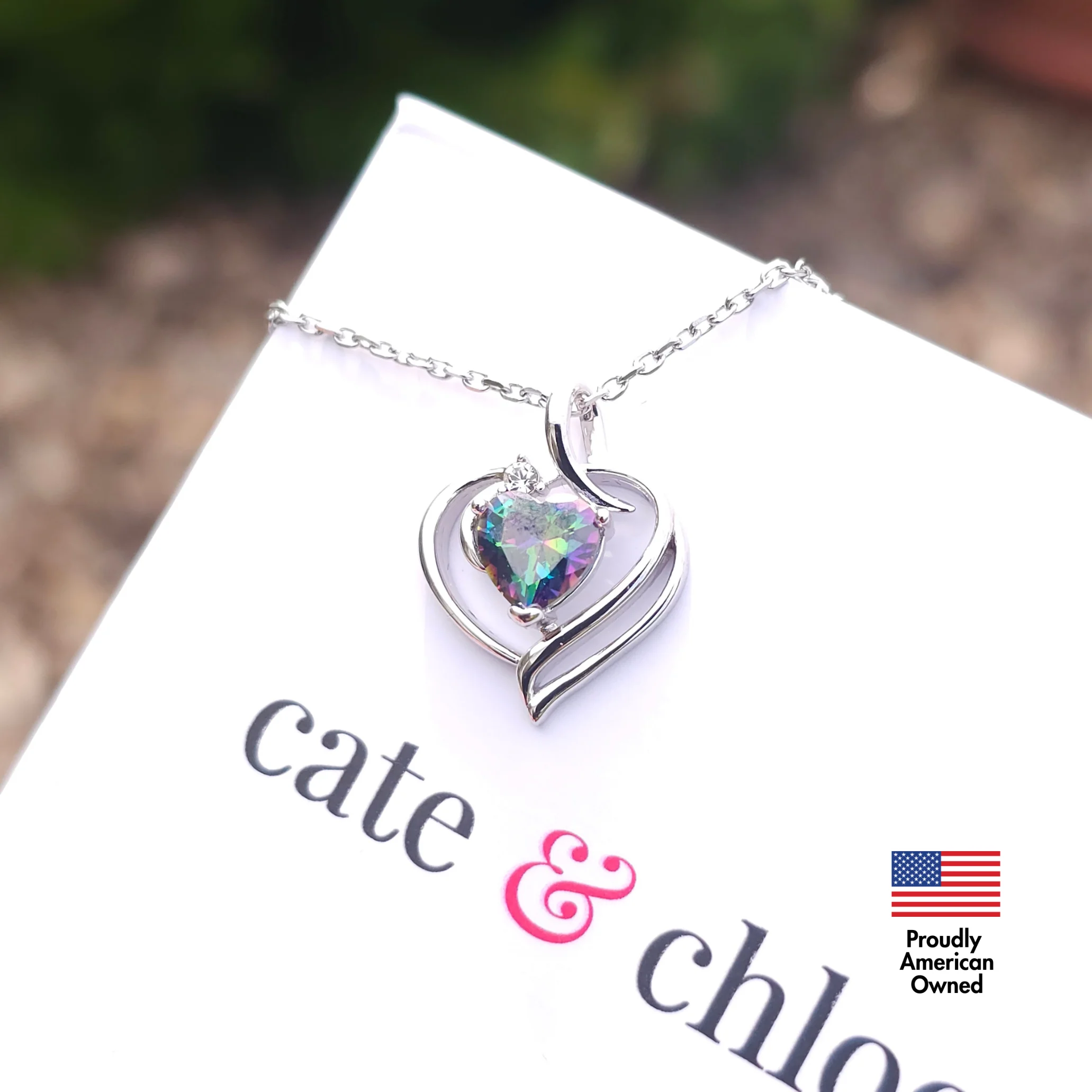 Regina 18k White Gold Plated Blue Heart Necklace with Swarovski Crystals - Image 7
