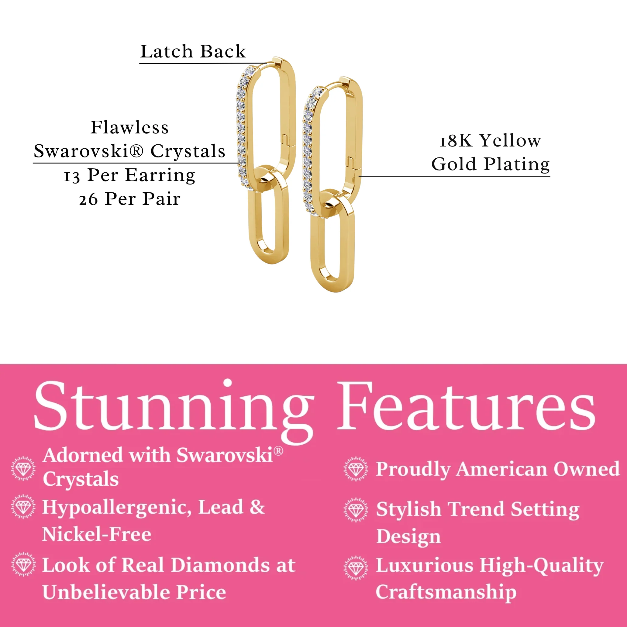 Remington 18k White Gold Plated Dangle Chain Link Earrings with Swarovski Crystals - Image 10