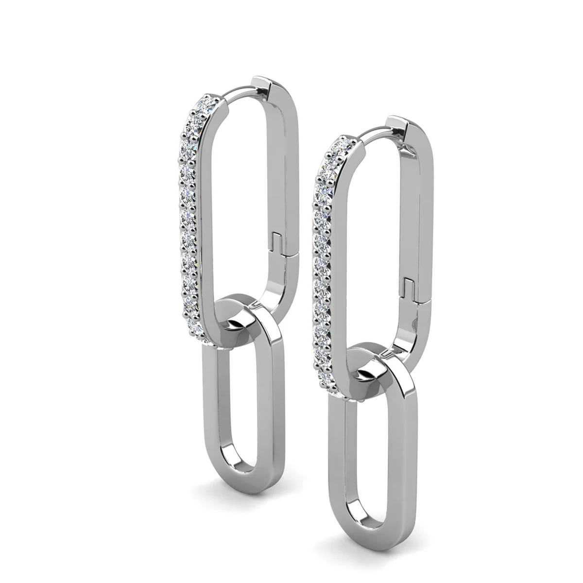 Remington 18k White Gold Plated Dangle Chain Link Earrings with Swarovski Crystals - Image 8