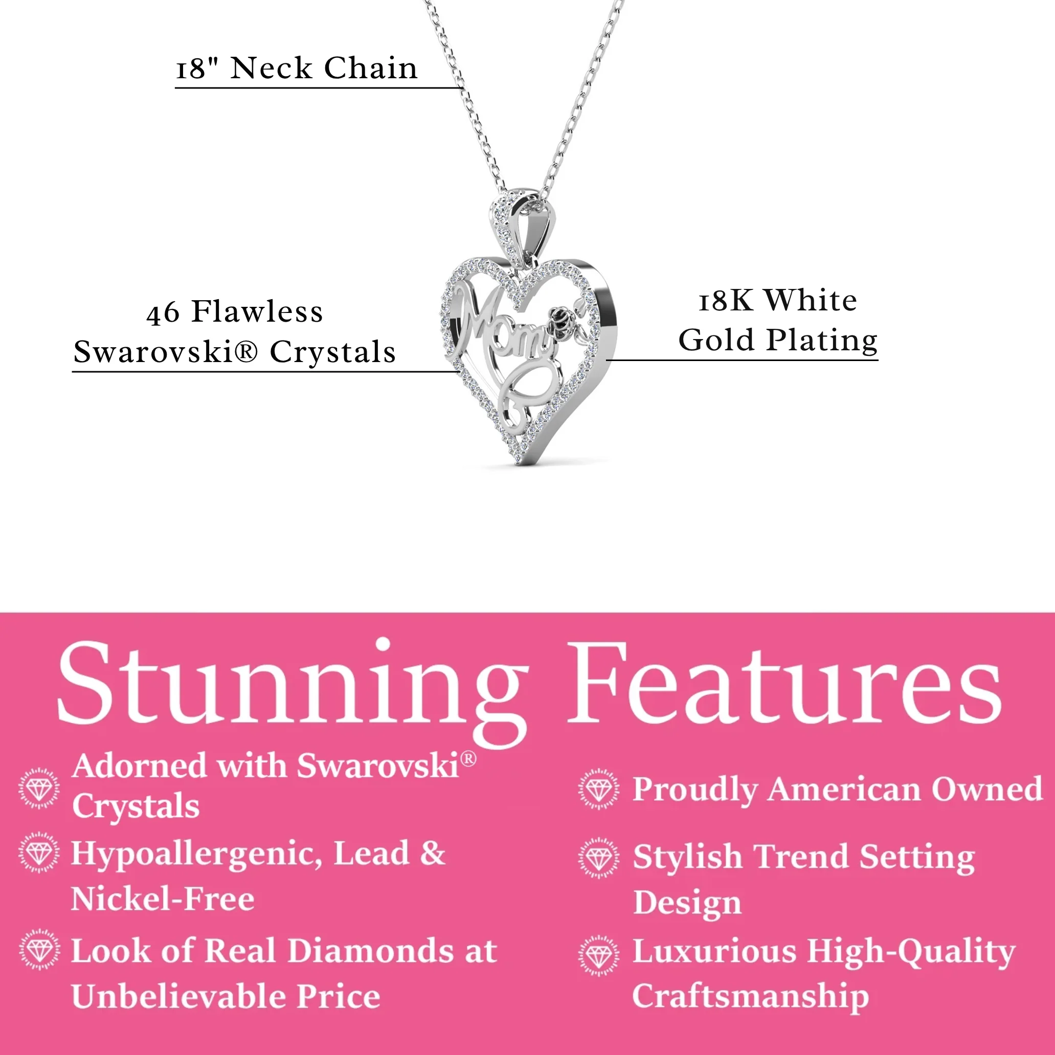 Rhonda 18k White Gold Plated Mom Heart Necklace with Swarovski Crystals - FAB FAV - Image 4