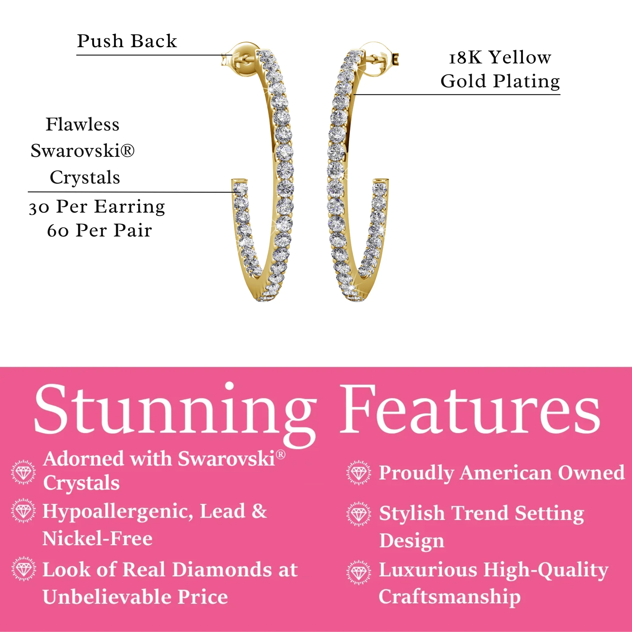 Rosalyn 18k White Gold Plated 20mm Hoop Earrings with Swarovski Crystals - Image 11