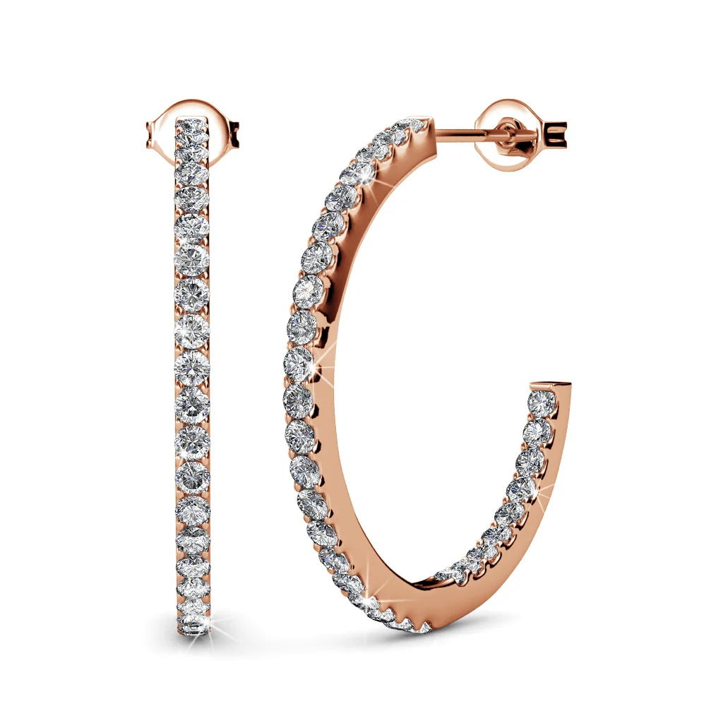 Rosalyn 18k White Gold Plated 20mm Hoop Earrings with Swarovski Crystals - Image 14