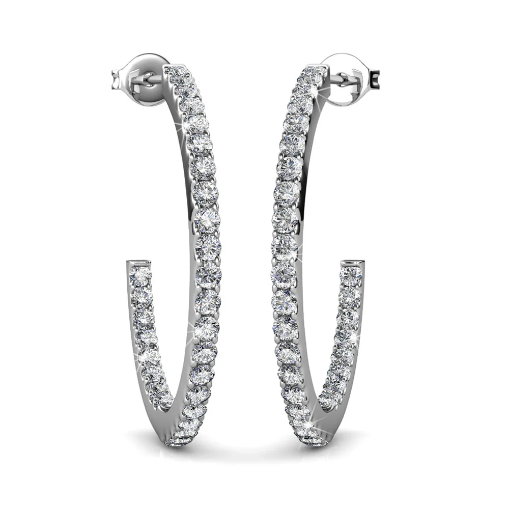 Rosalyn 18k White Gold Plated 20mm Hoop Earrings with Swarovski Crystals - Image 8