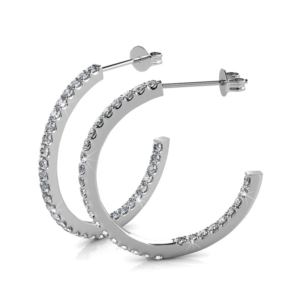 Rosalyn 18k White Gold Plated 20mm Hoop Earrings with Swarovski Crystals - Image 9