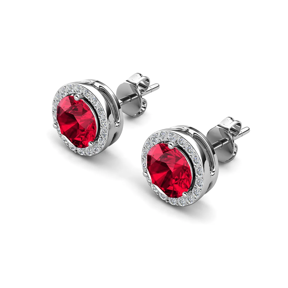 Royal 18k White Gold Plated January Birthstone Halo Earrings with Round Cut Garnet Swarovski Crystals - Image 4