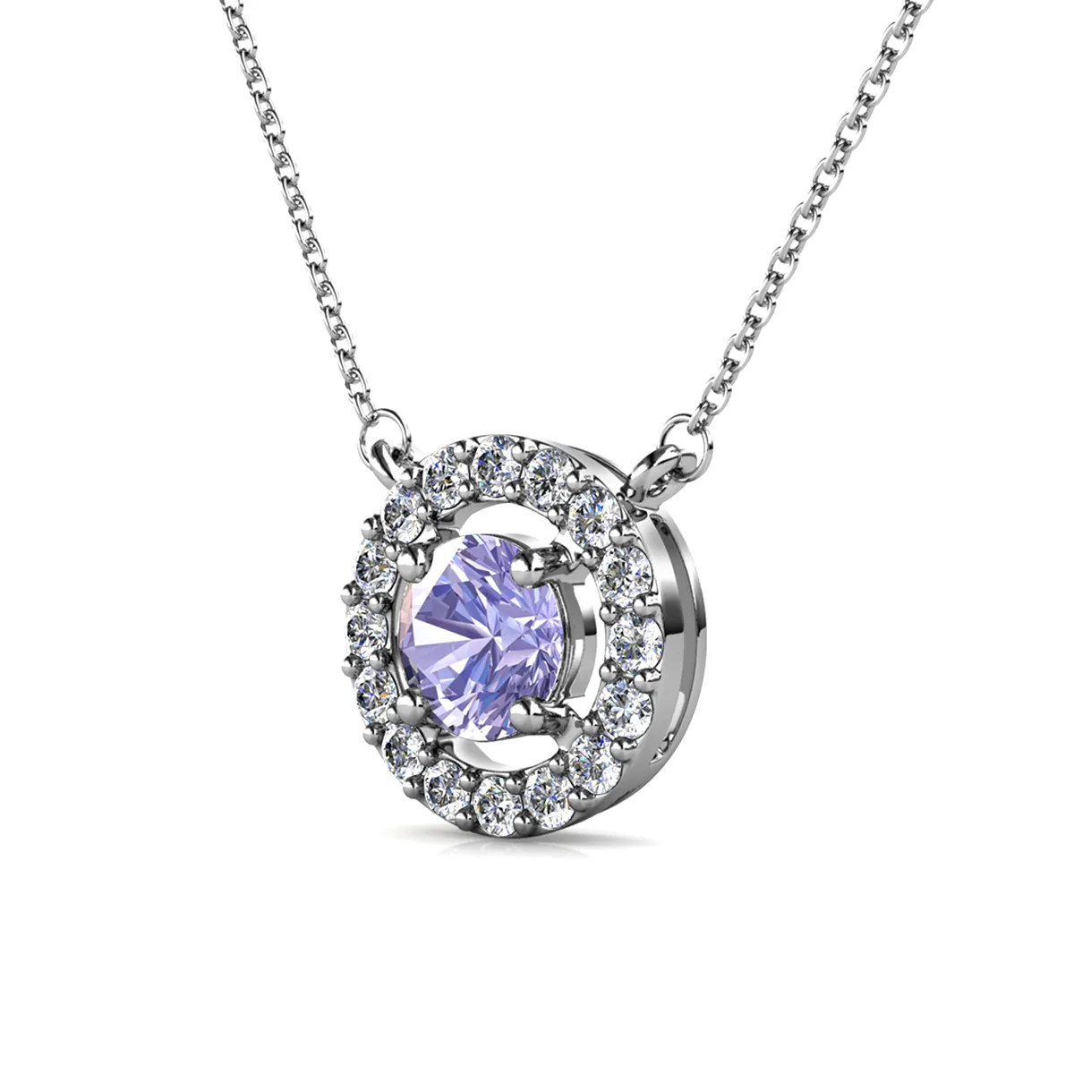 Royal Birthstone 18k White Gold Plated Halo Necklace with Round Cut Swarovski Crystals - Image 22
