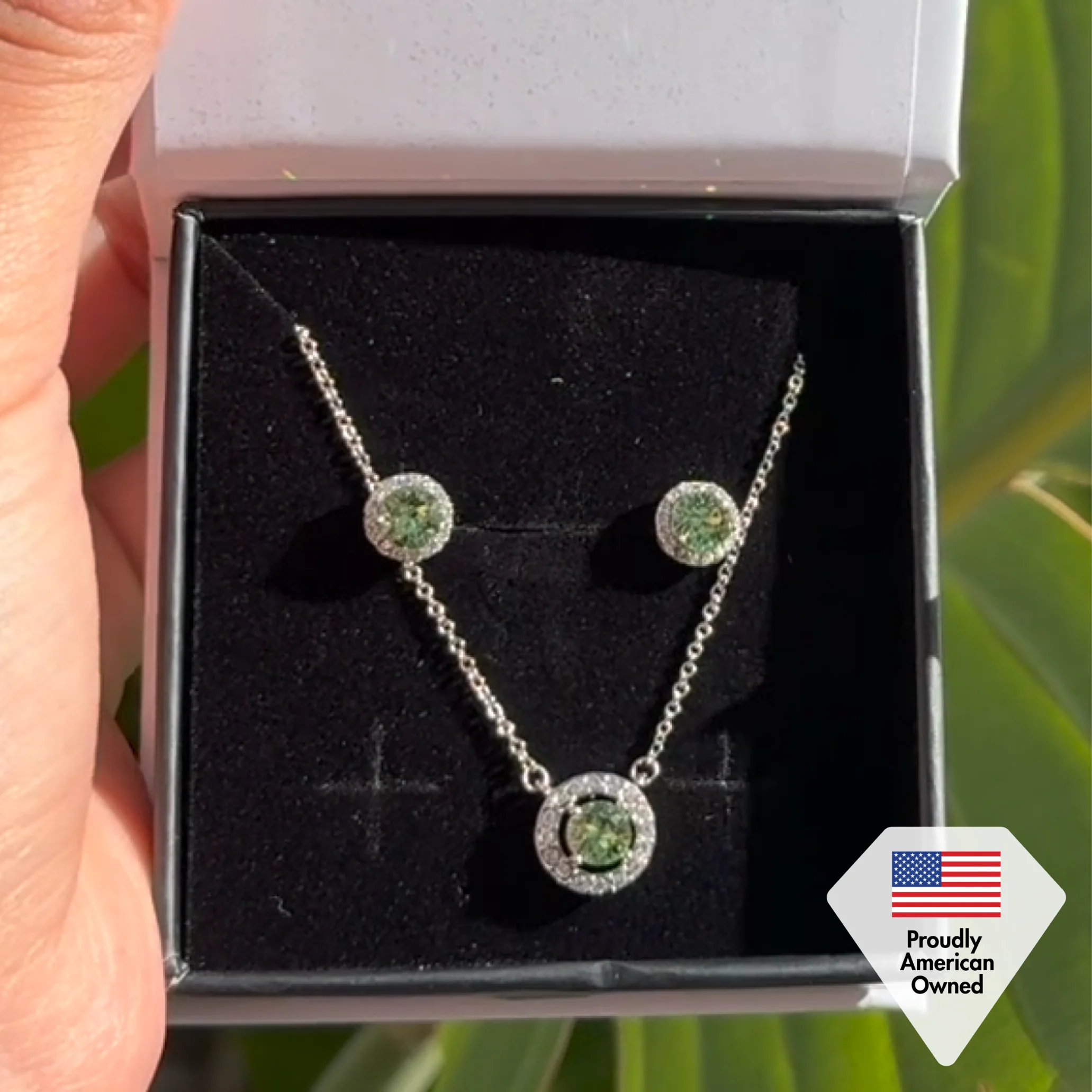 Royal Birthstone 18k White Gold Plated Halo Stud Earrings and Necklace Set with Swarovski Crystals - Image 7