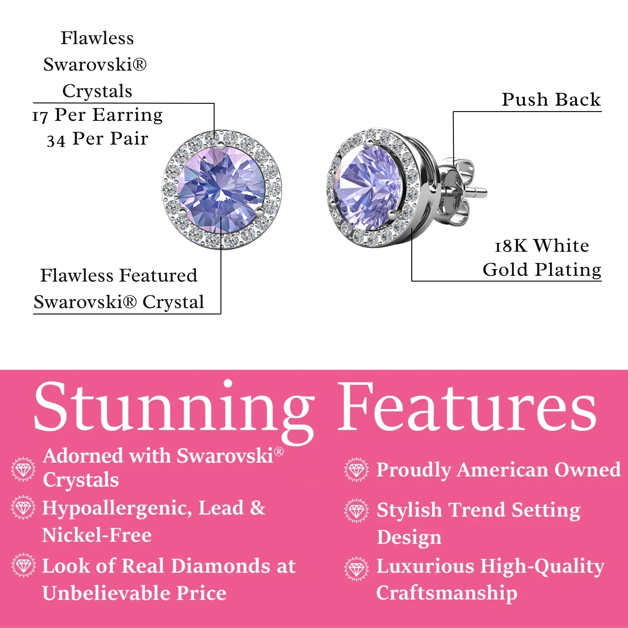 Royal Birthstone 18k White Gold Plated Halo Stud Earrings with Round Cut Swarovski Crystals - Image 21