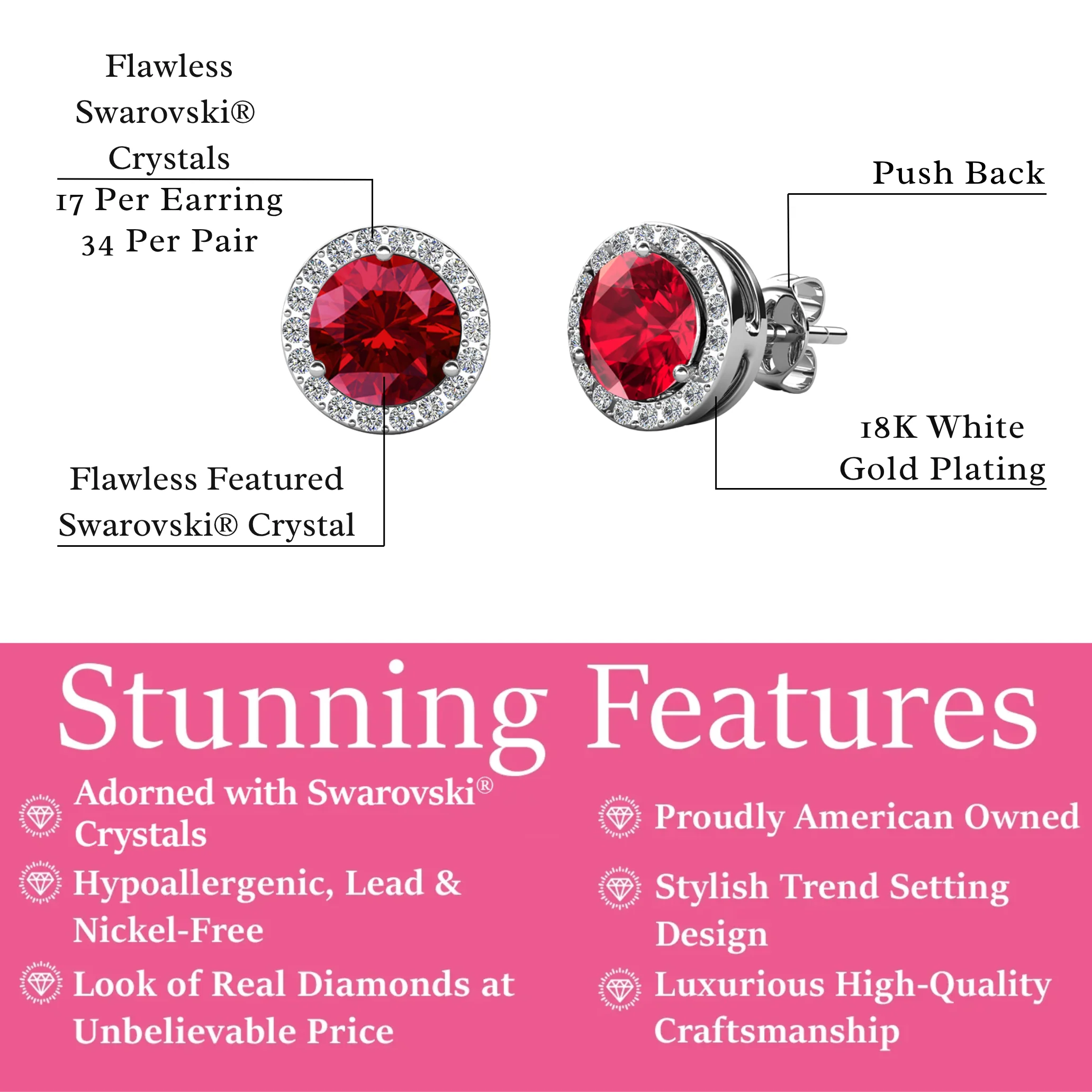 Royal Birthstone 18k White Gold Plated Halo Stud Earrings with Round Cut Swarovski Crystals - Image 3