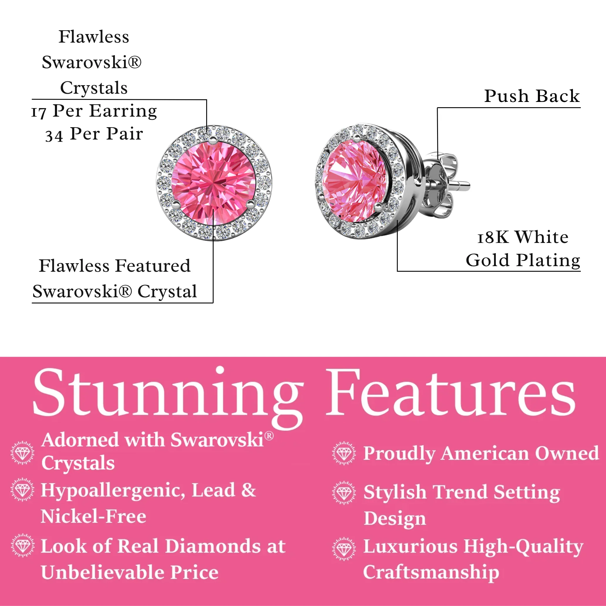 Royal Birthstone 18k White Gold Plated Halo Stud Earrings with Round Cut Swarovski Crystals - Image 33