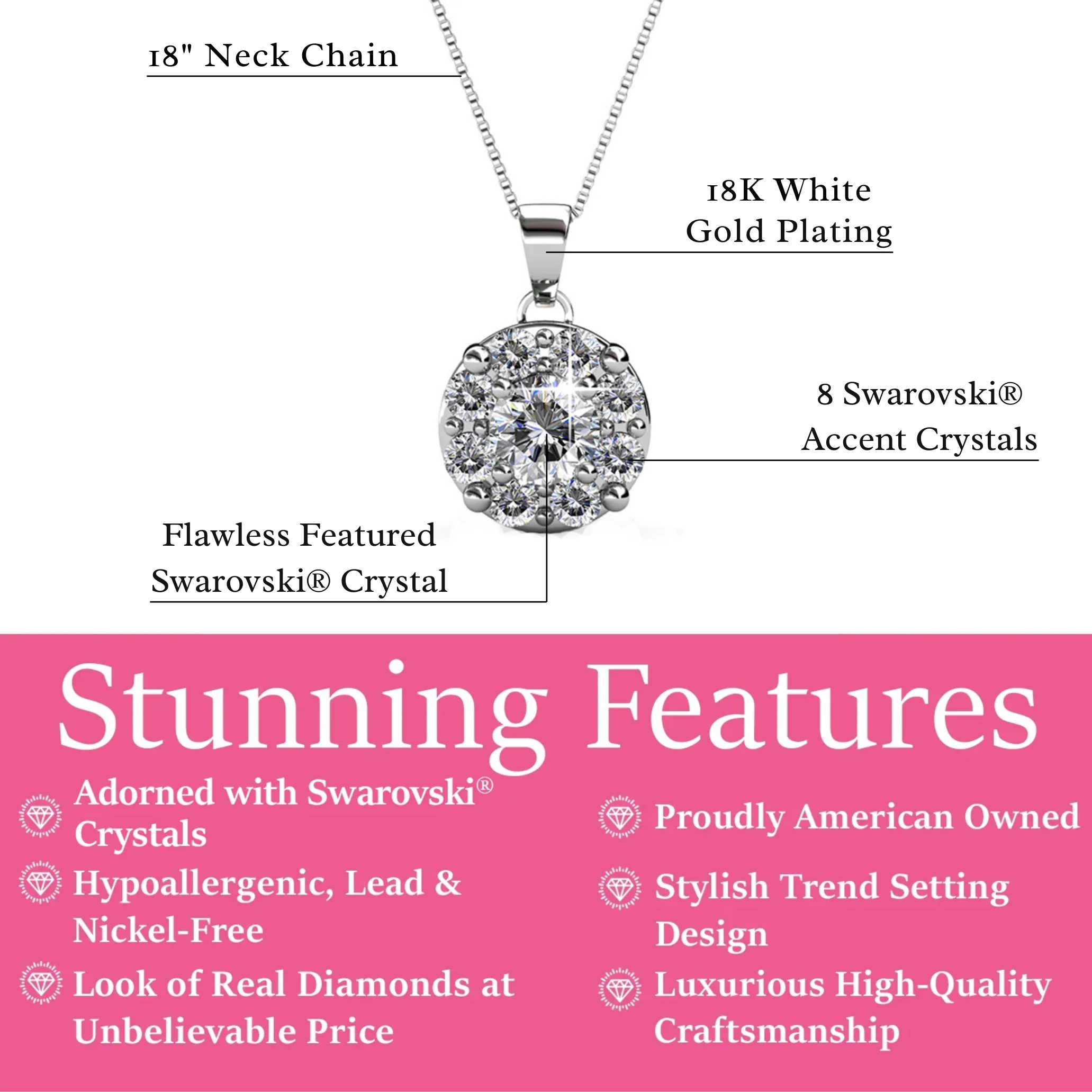 Ruth 18k White Gold Plated Silver Pendant Necklace with Swarovski Crystals - Image 3