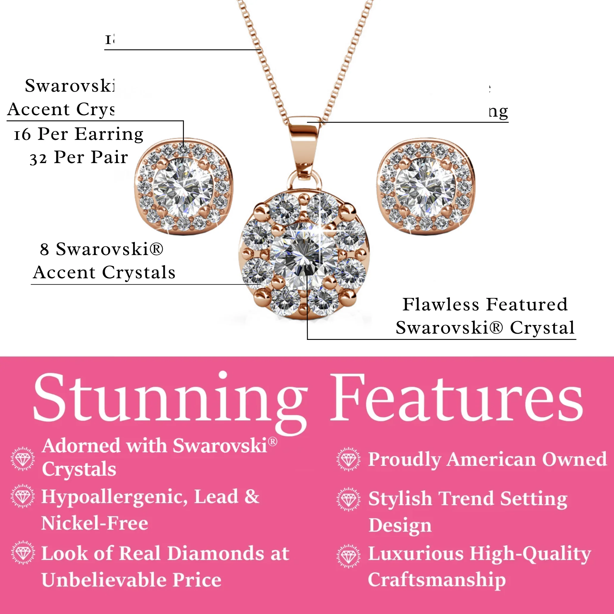 Ruth 18k White Gold Plated Stud Earrings and Necklace Jewelry Set with Swarovski Crystals - Image 10