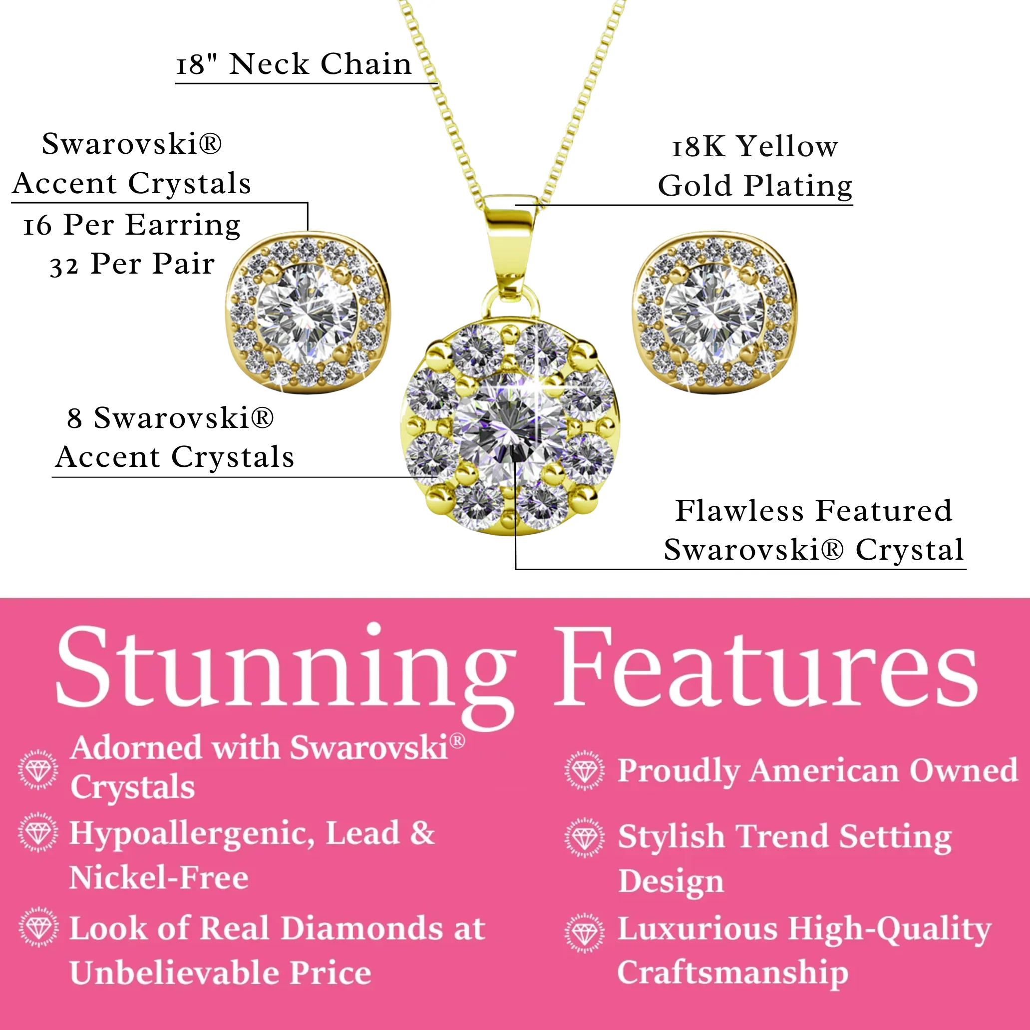 Ruth 18k White Gold Plated Stud Earrings and Necklace Jewelry Set with Swarovski Crystals - Image 8