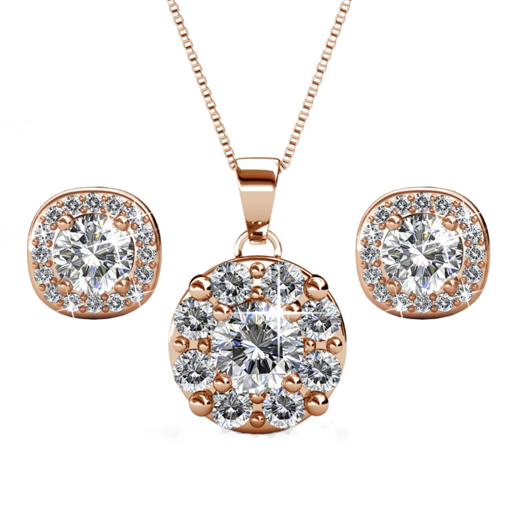 Ruth 18k White Gold Plated Stud Earrings and Necklace Jewelry Set with Swarovski Crystals - Image 9