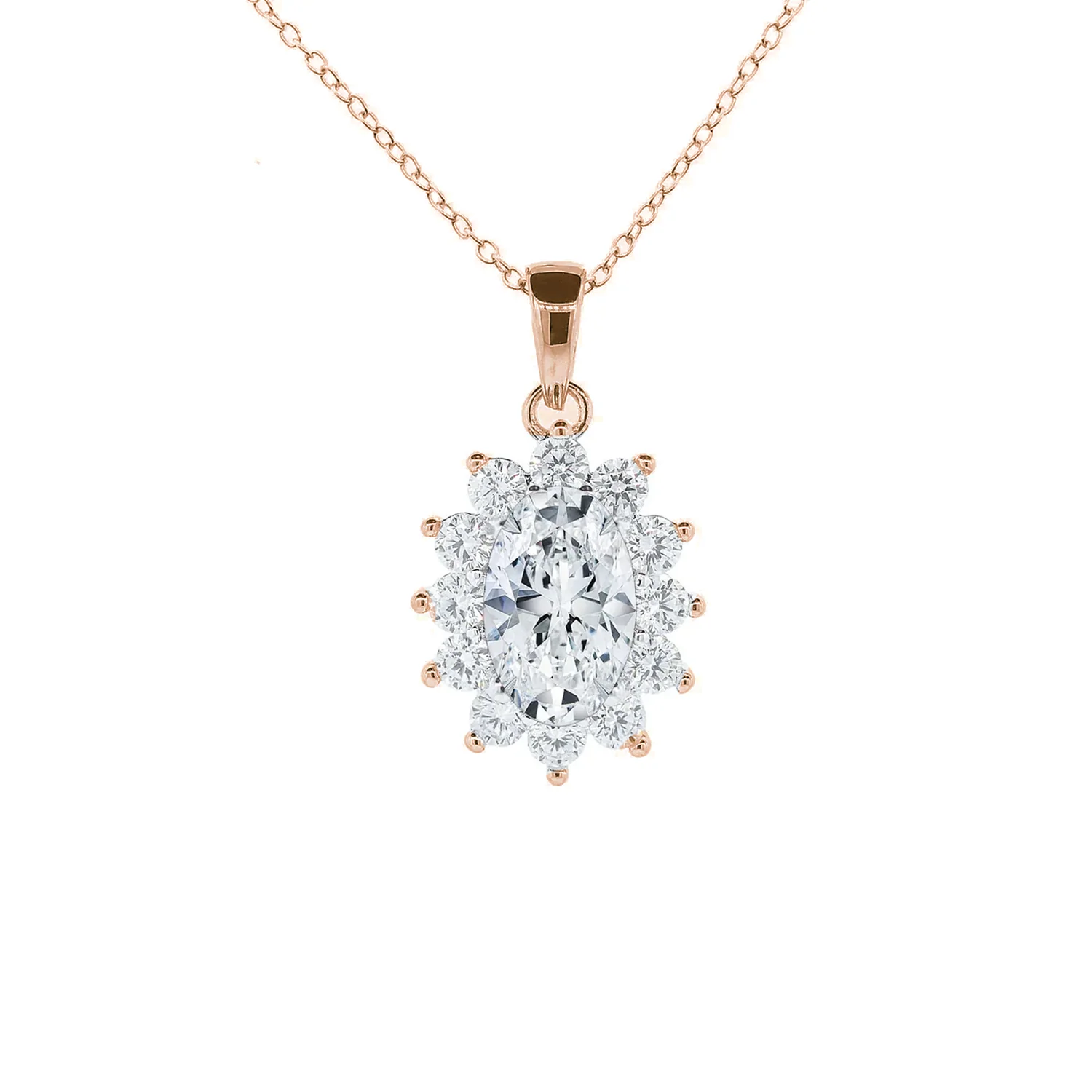 Sage 18k White Gold Plated Pendant Necklace with Oval Cut Simulated Diamond Crystals - Image 11