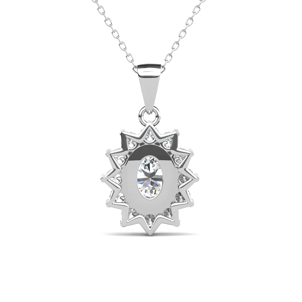 Sage 18k White Gold Plated Pendant Necklace with Oval Cut Simulated Diamond Crystals - Image 8