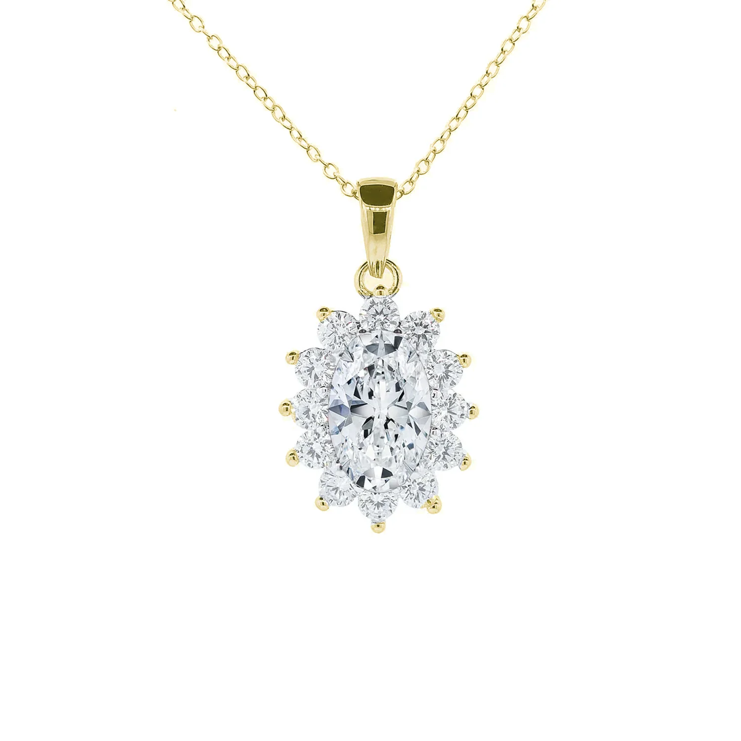 Sage 18k White Gold Plated Pendant Necklace with Oval Cut Simulated Diamond Crystals - Image 9
