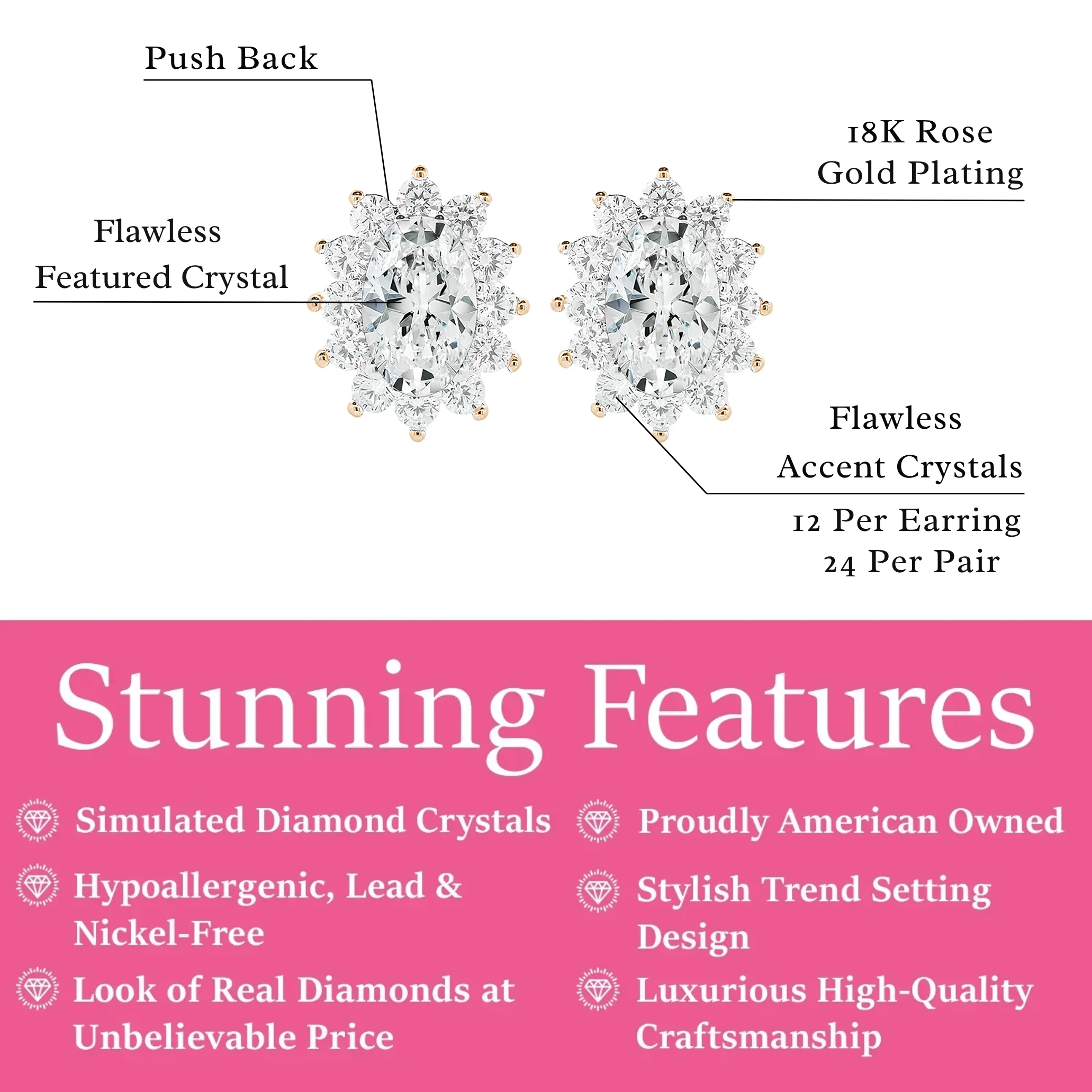 Sage 18k White Gold Plated Stud Earrings with Oval Cut Simulated Diamond Crystals - Image 8