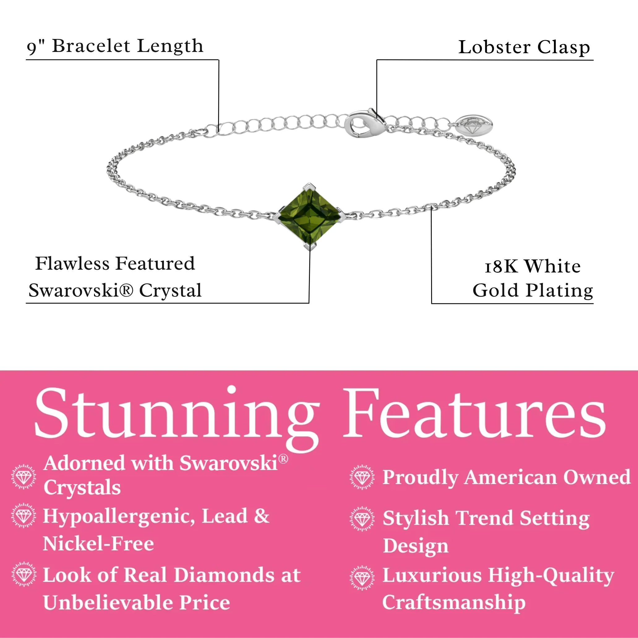 Samantha 18k White Gold Plated Bracelet with Black Swarovski Crystal - Image 10