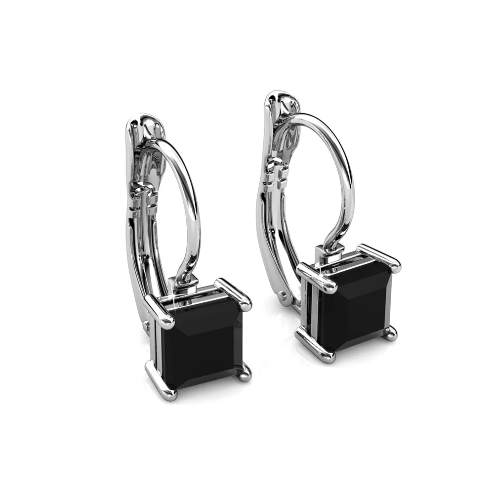 Samantha 18k White Gold Plated Drop Earrings with Black Swarovski Crystals - Image 10