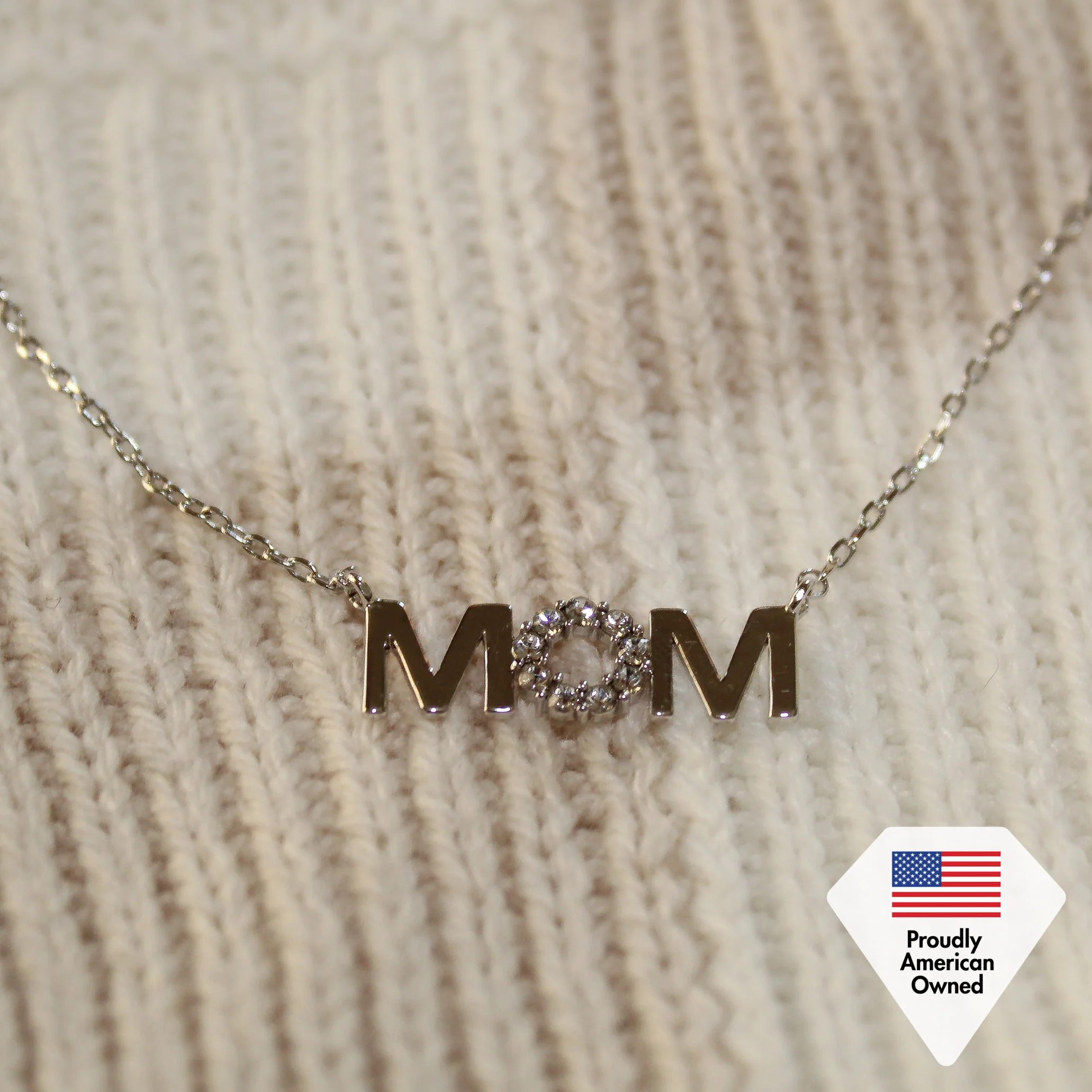 Savannah 18k White Gold Plated Mom Necklace with Swarovski Crystals - Image 6