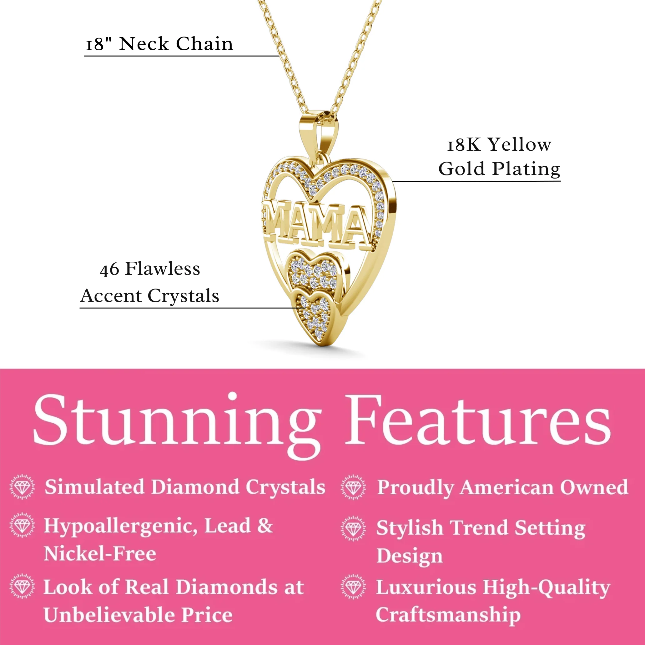 Selena 18k White Gold Plated Mama Heart Pendant Necklace with Simulated Diamond Crystals - Image 11
