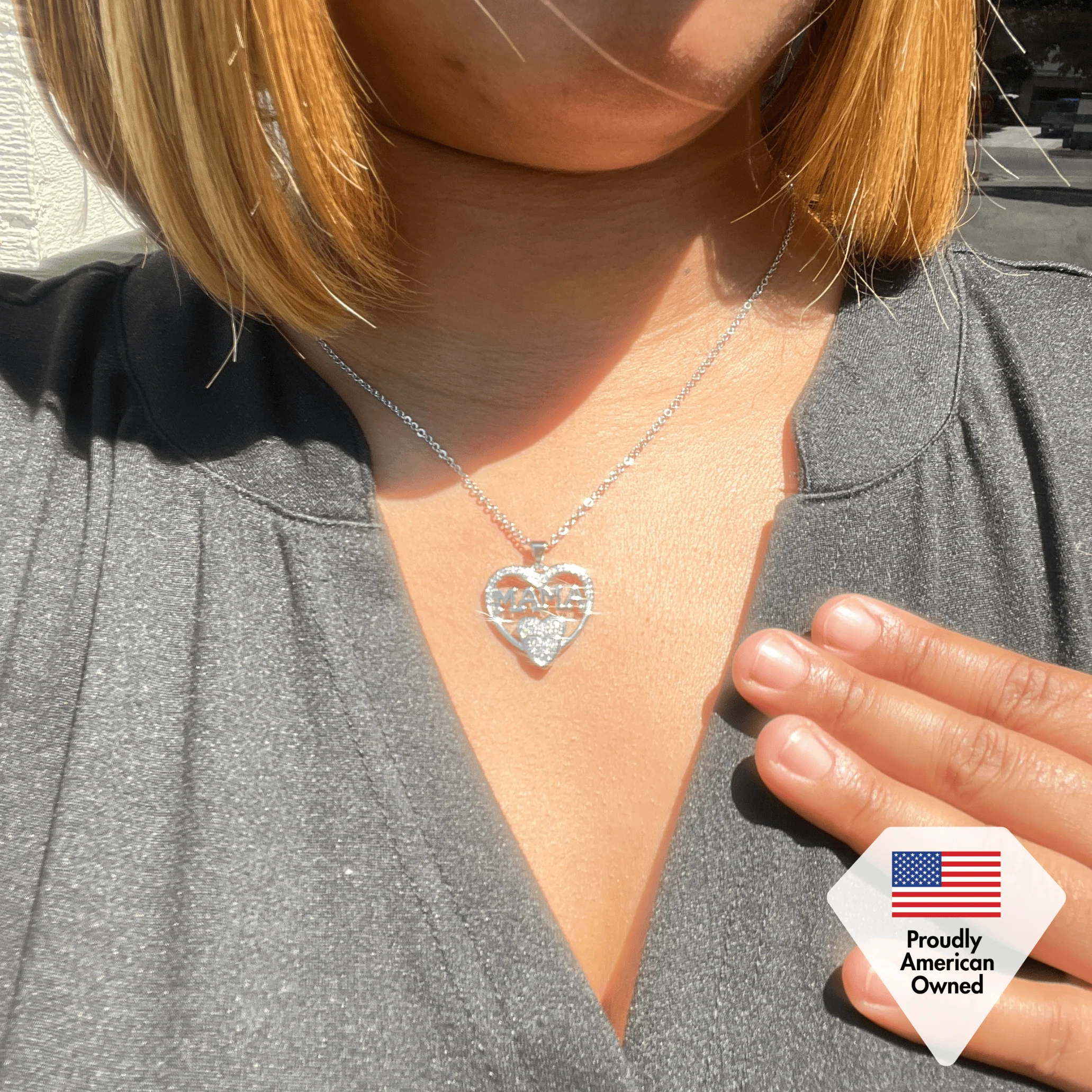 Selena 18k White Gold Plated Mama Heart Pendant Necklace with Simulated Diamond Crystals - Image 6