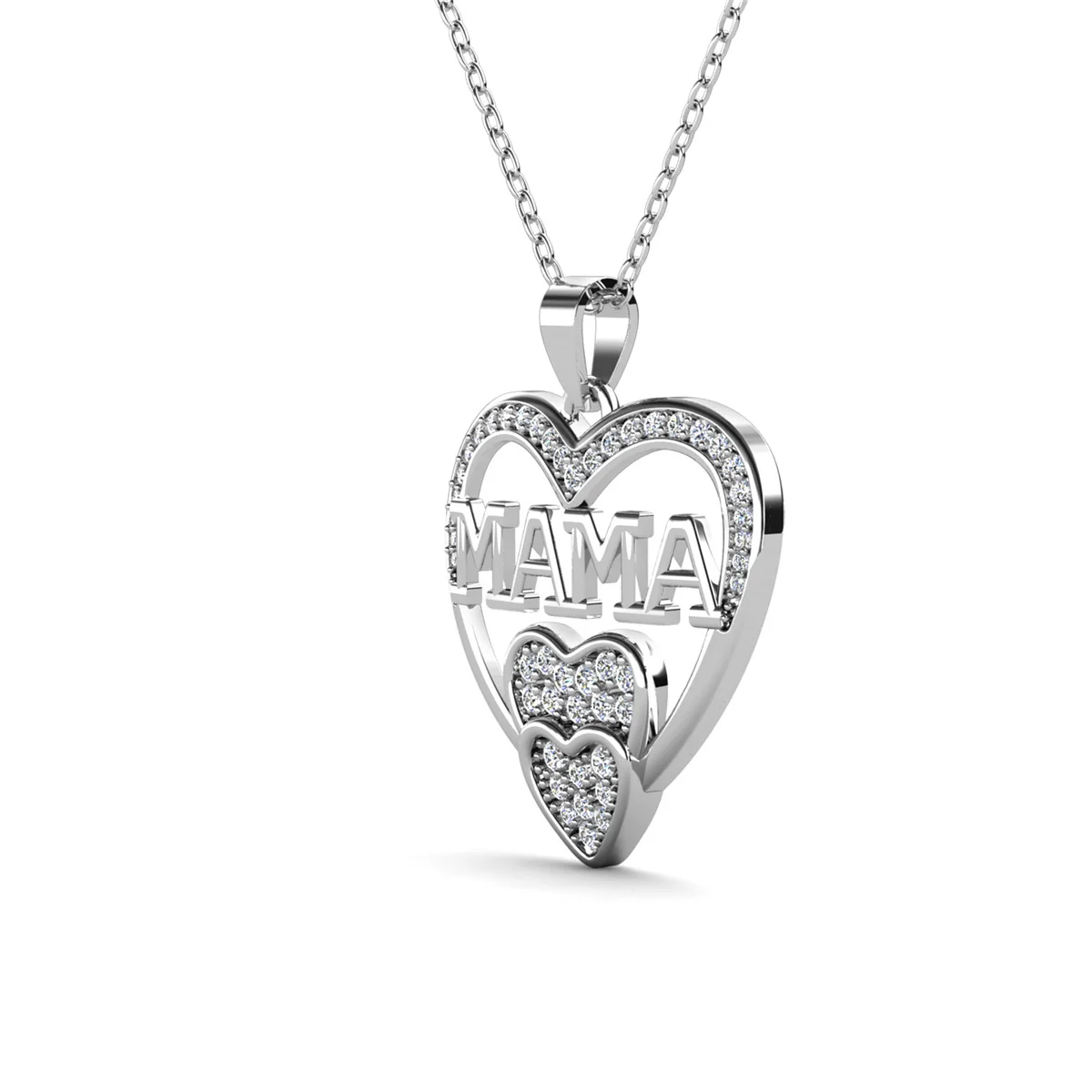 Selena 18k White Gold Plated Mama Heart Pendant Necklace with Simulated Diamond Crystals - Image 8