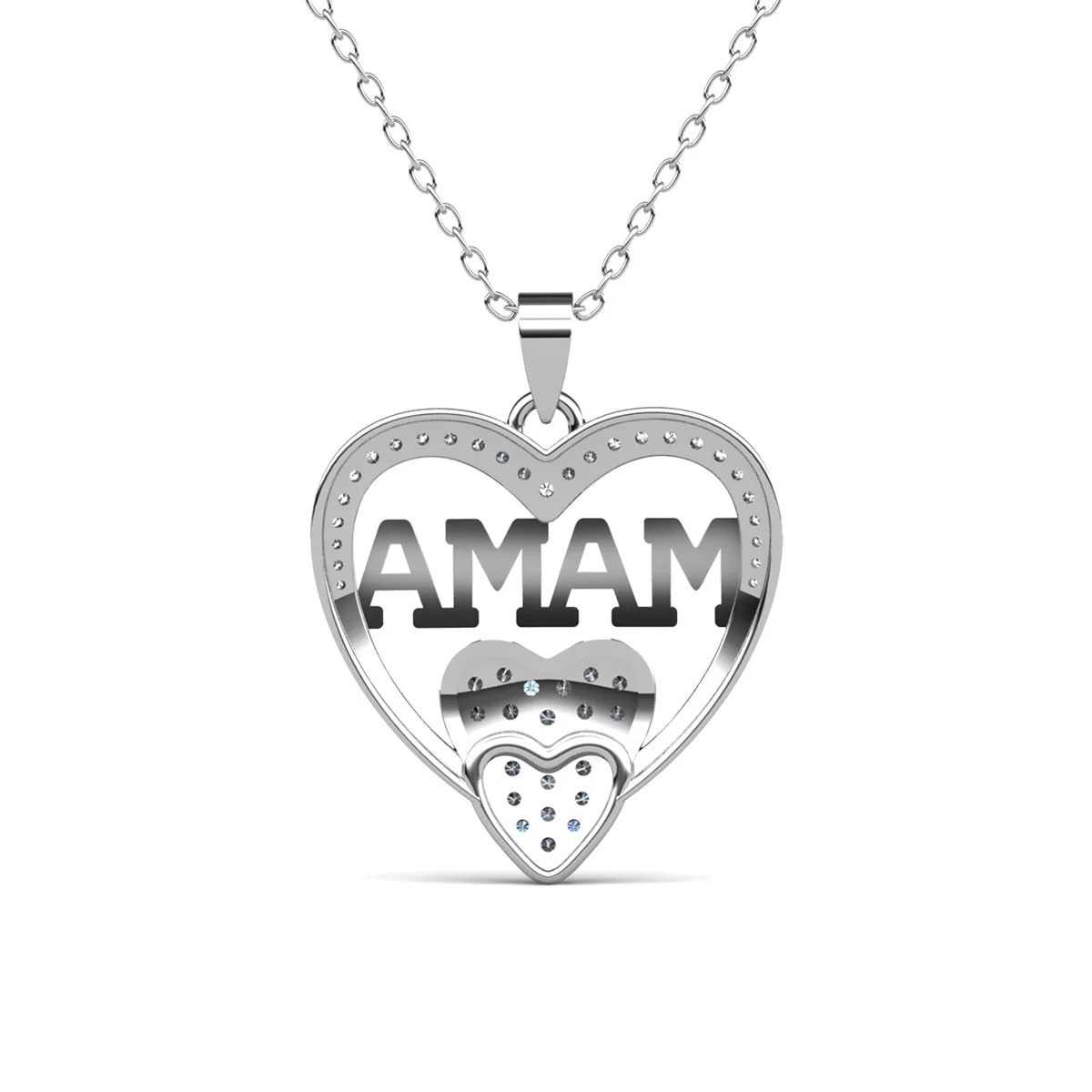 Selena 18k White Gold Plated Mama Heart Pendant Necklace with Simulated Diamond Crystals - Image 9