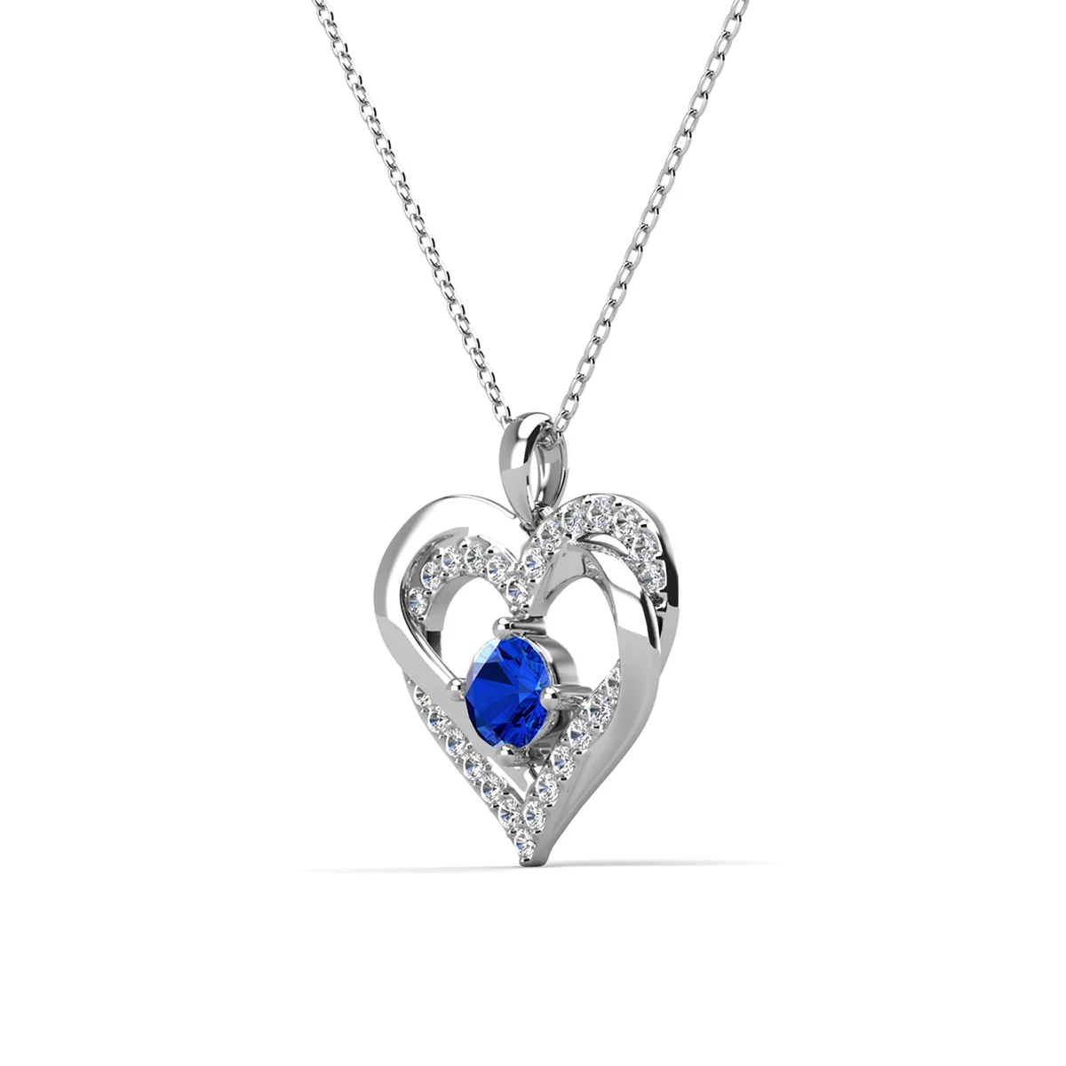 Forever September Birthstone 18k White Gold Plated Silver Double Heart Diamond Necklace with Swarovski Crystals - Image 4