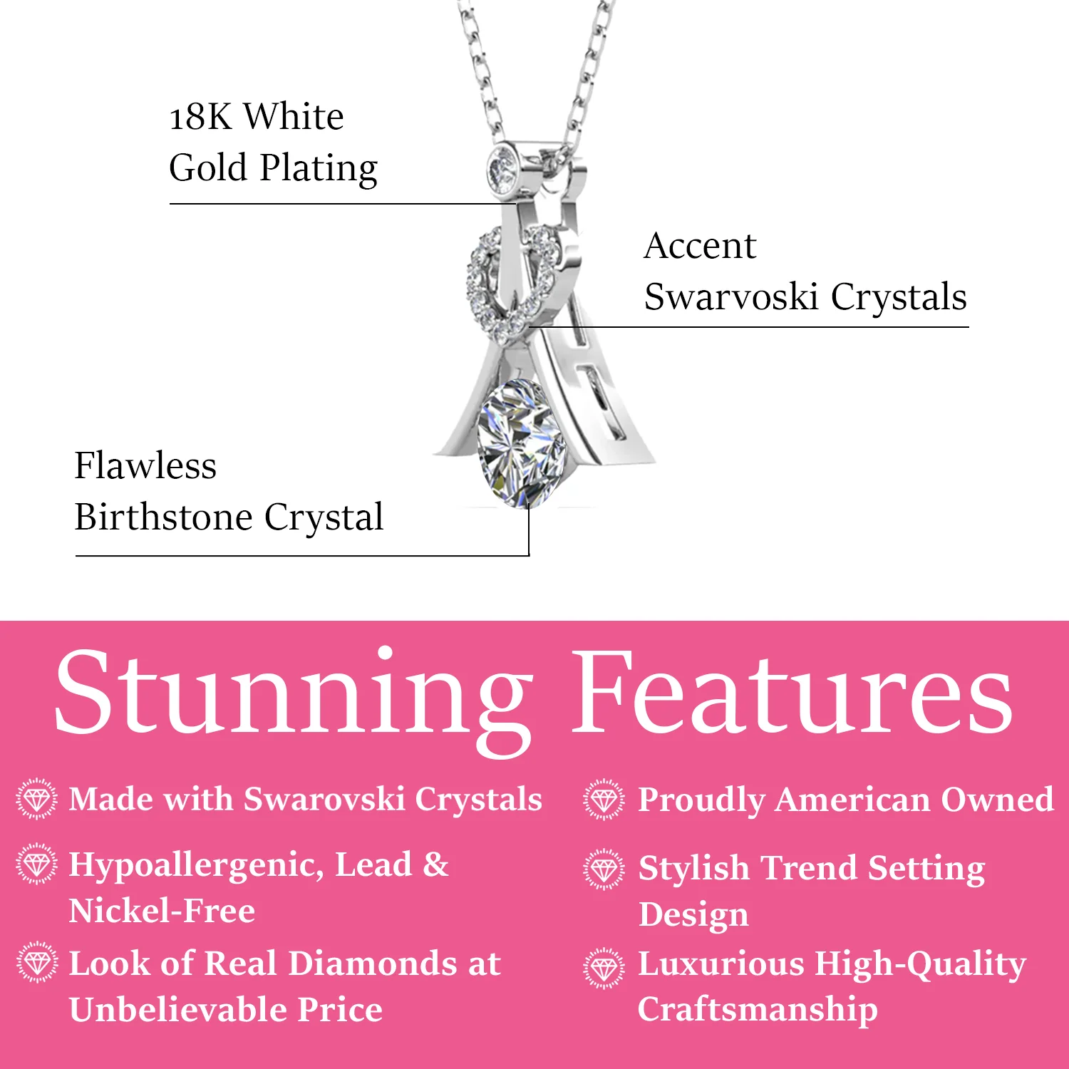 Serenity April Birthstone Diamond Necklace 18k White Gold Plated Silver Necklace with Round Cut Swarovski Crystals - Image 2
