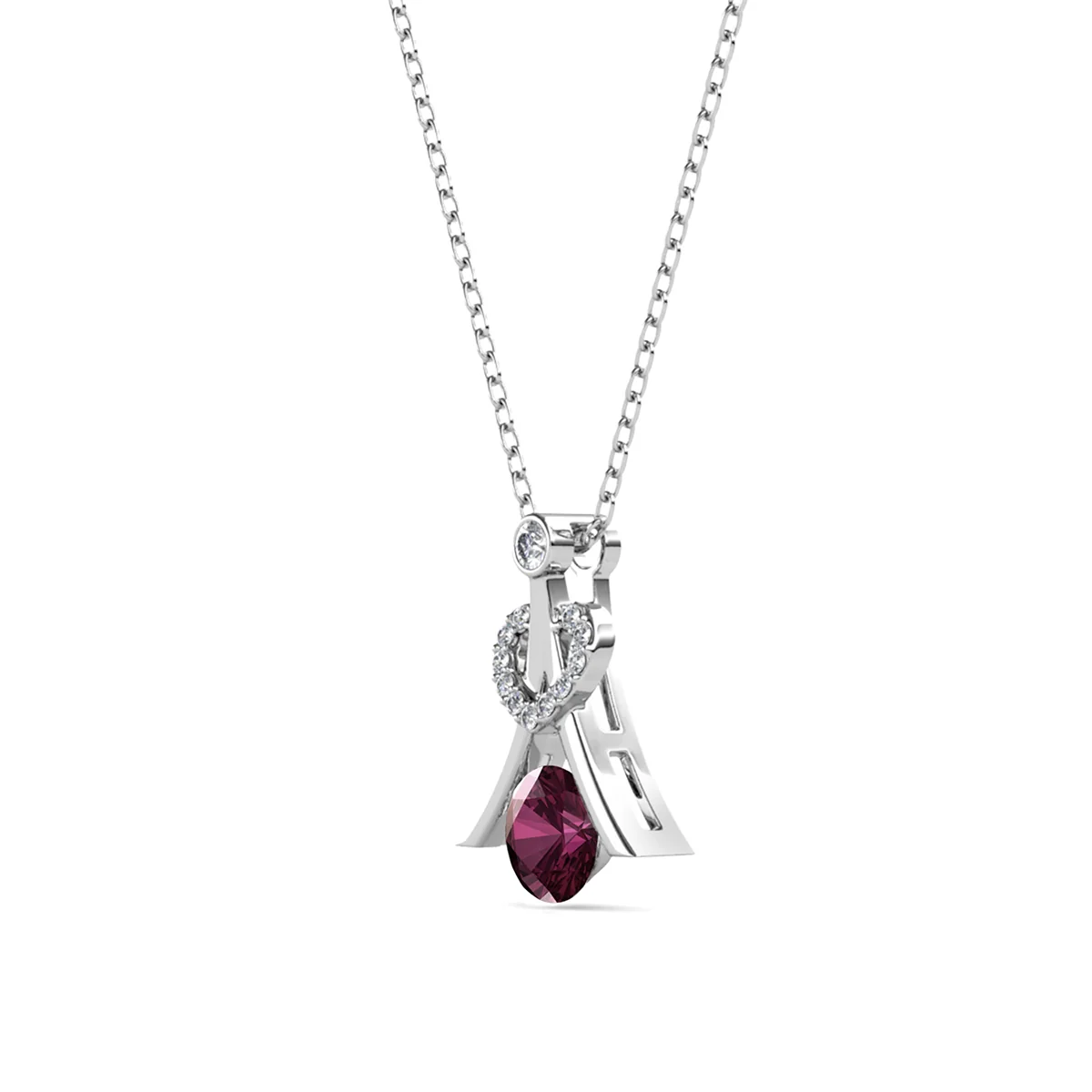 Serenity February Birthstone Amethyst Necklace 18k White Gold Plated Silver Necklace with Round Cut Swarovski Crystals - Image 6