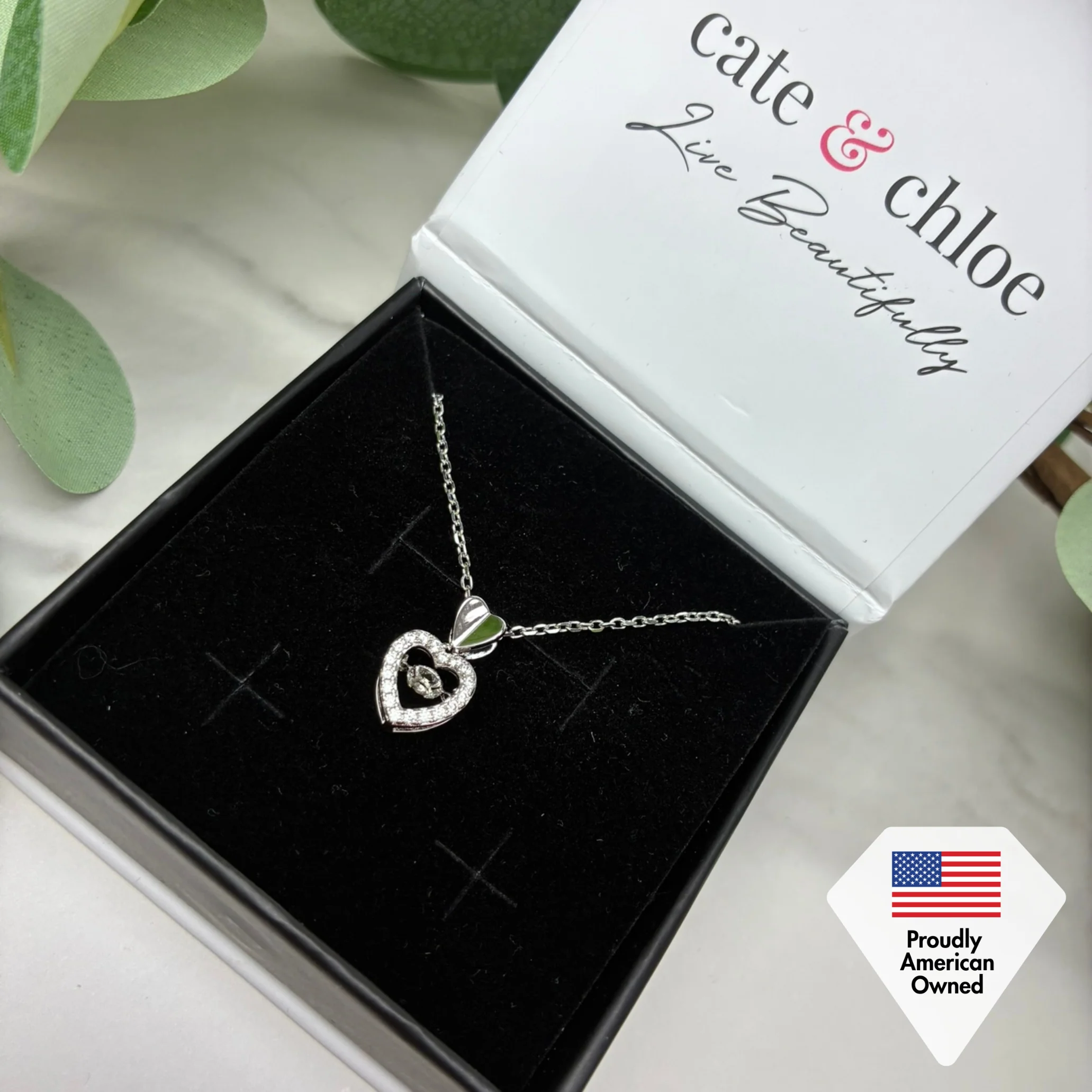 Shelby 18k White Gold Plated Heart Dancing Necklace with Swarovski Crystals - Image 7