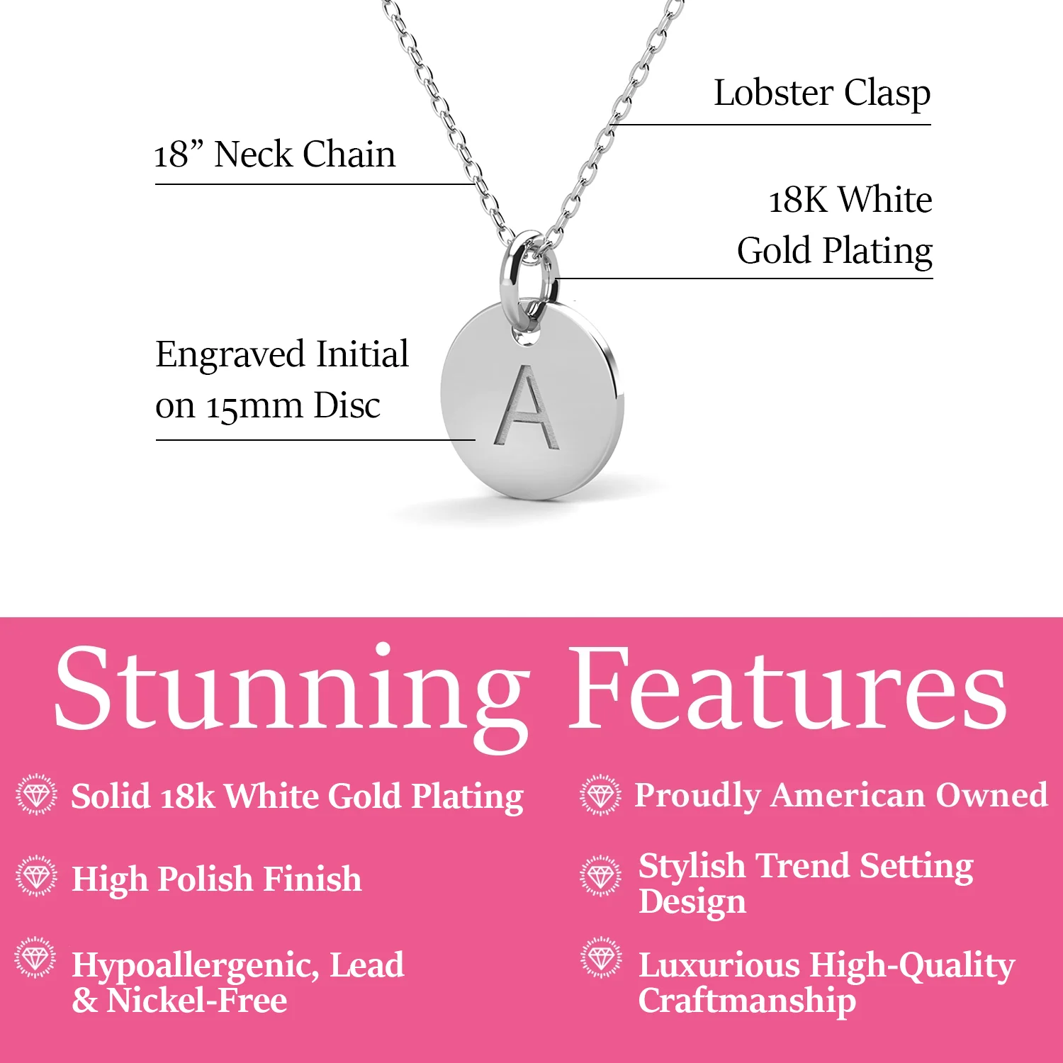 Summer Collection 18k White Gold Plated Engraved Initial Letter Pendant Necklace - Image 3