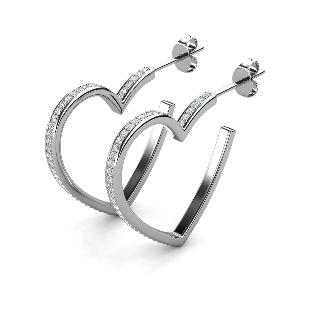 Sylvia 18k White Gold Plated 25mm Heart Hoop Earrings with Swarovski Crystals - Image 10