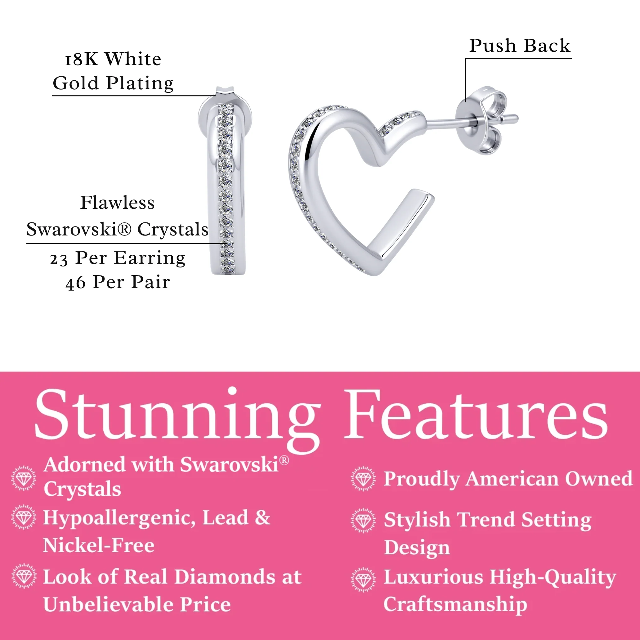 Sylvia 18k White Gold Plated 25mm Heart Hoop Earrings with Swarovski Crystals - Image 14
