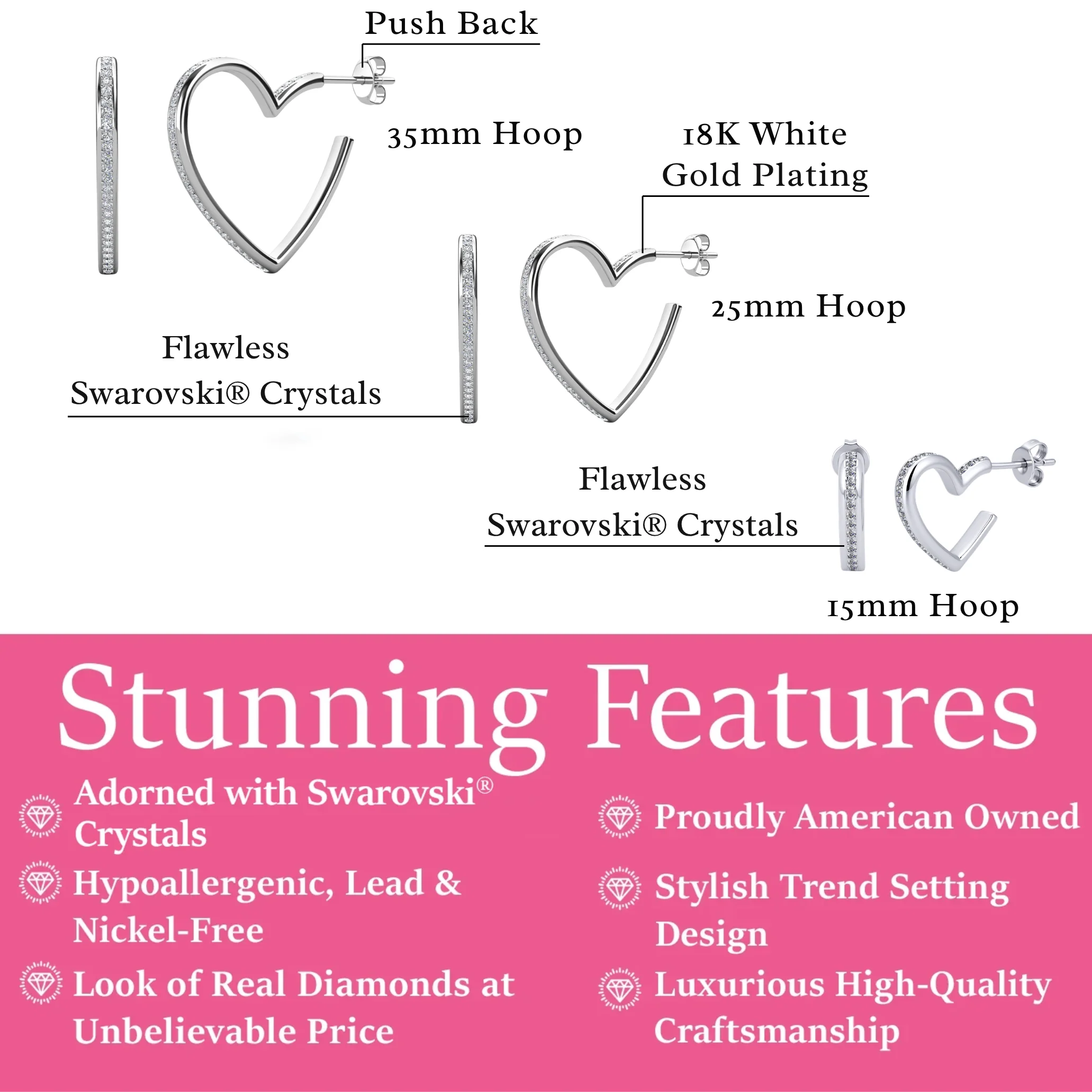 Sylvia 18k White Gold Plated 25mm Heart Hoop Earrings with Swarovski Crystals - Image 19