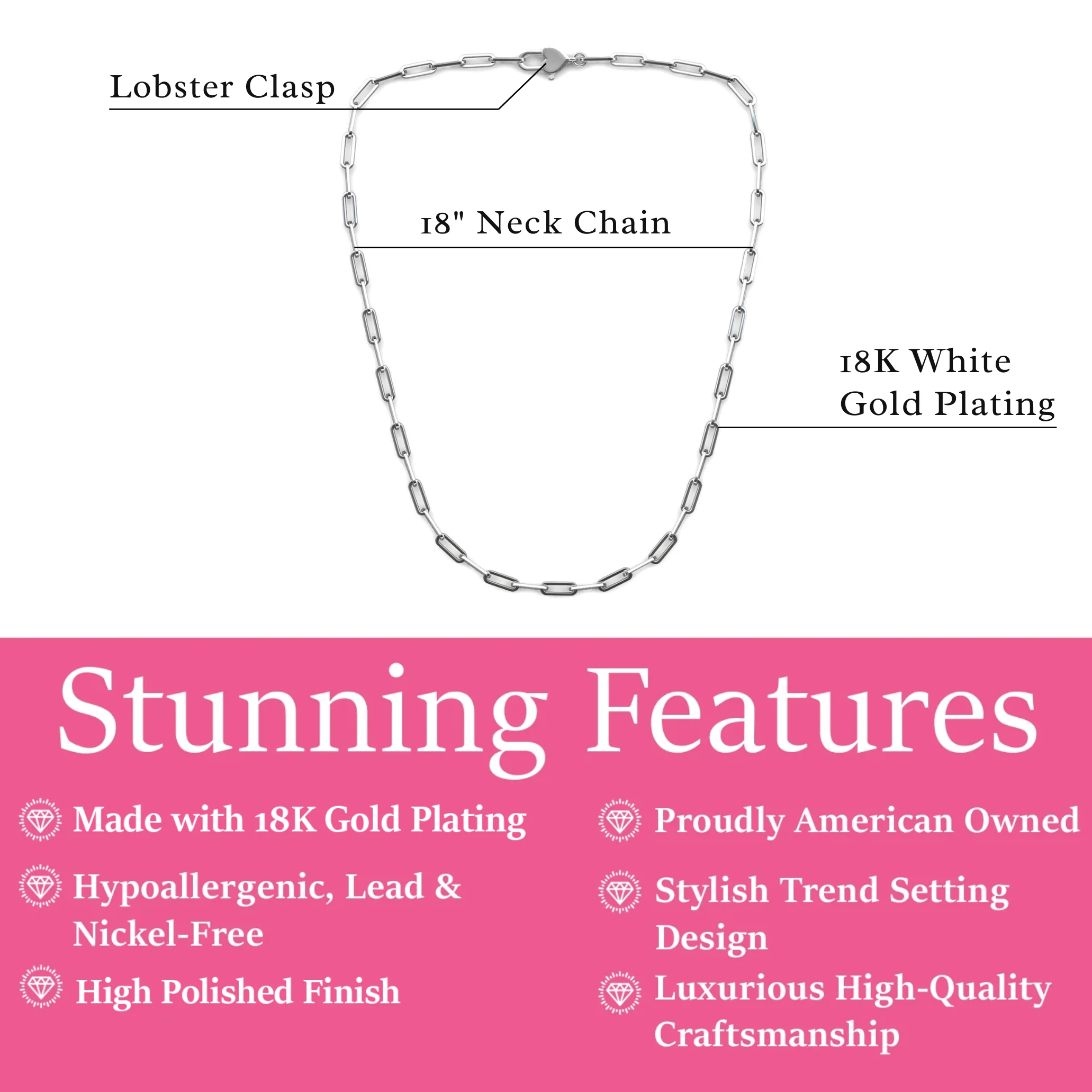 Tammy 18k White Gold Plated Paperclip Chain Necklace - Image 3
