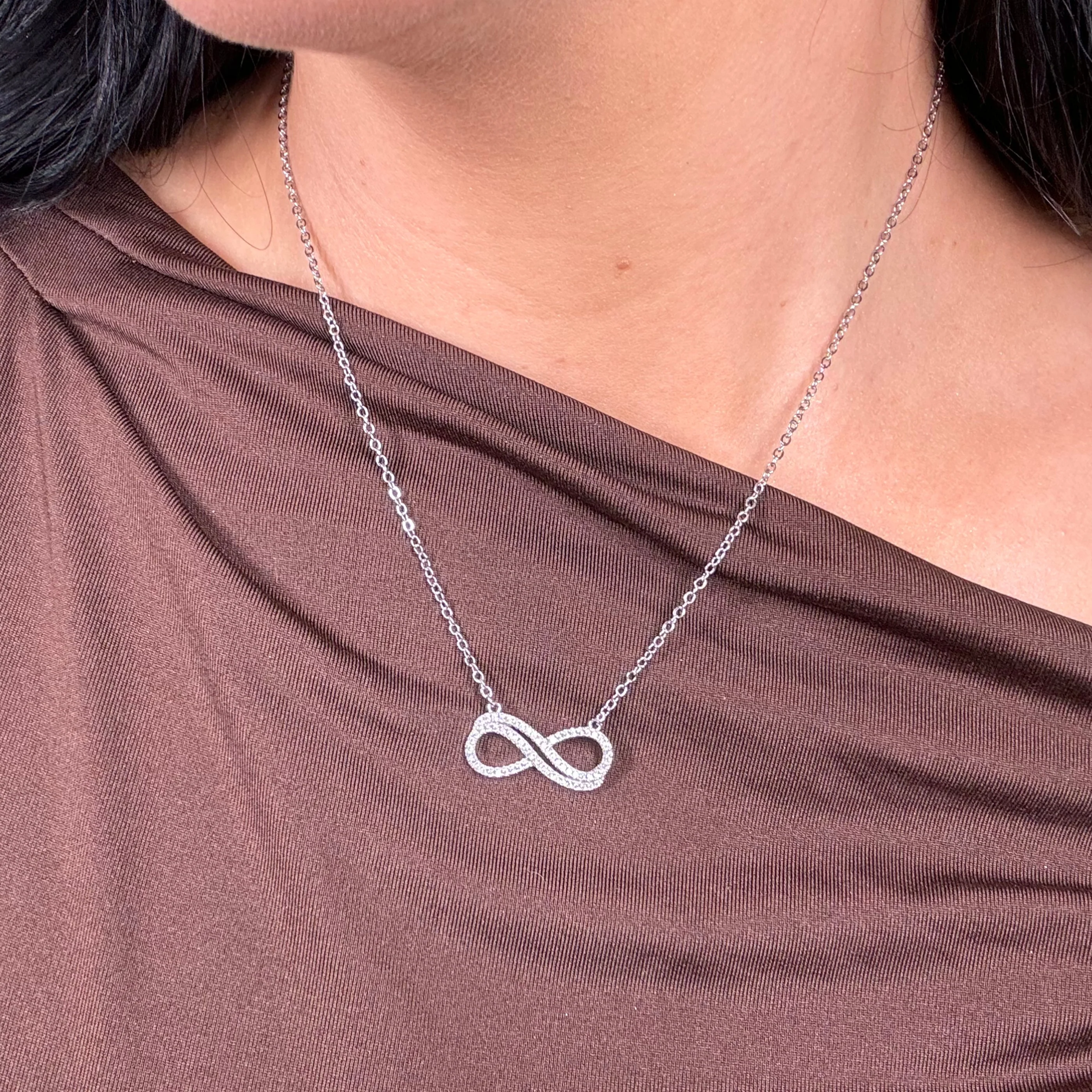 Tansy 18k White Gold Plated Infinity Pendant Necklace with Simulated Diamond Crystals - Image 7