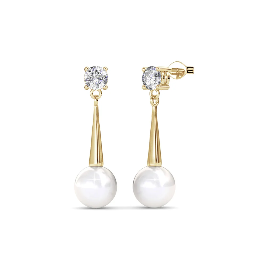 Tatum 18k White Gold Plated Pearl Necklace and Dangle Earrings Jewelry Set with Swarovski Crystals - Image 12