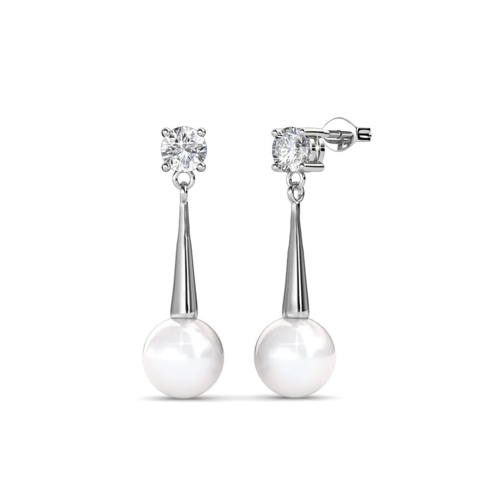 Tatum 18k White Gold Plated Pearl Necklace and Dangle Earrings Jewelry Set with Swarovski Crystals - Image 8