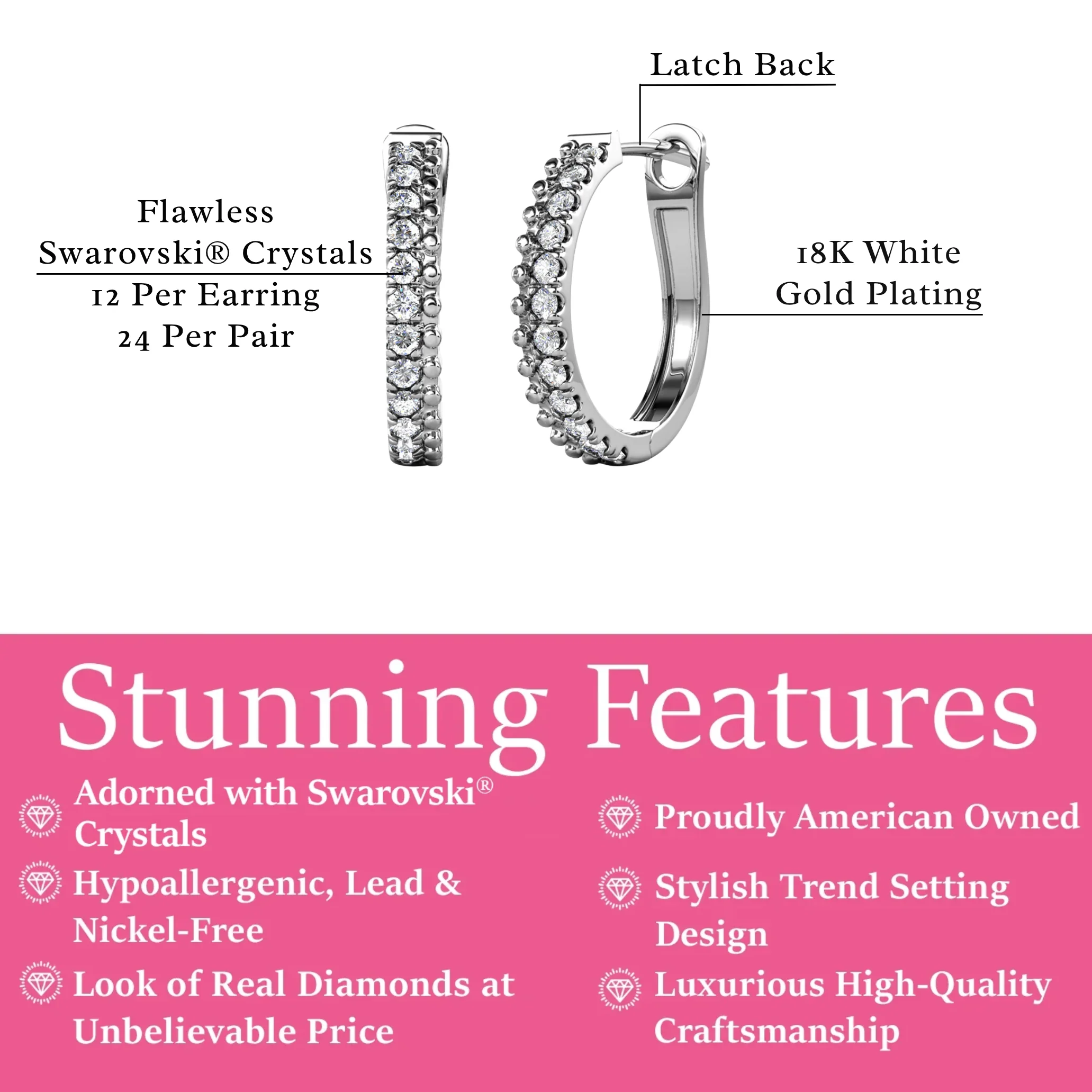 Teagan 18k White Gold Plated 19mm Hoop Earrings with Swarovski Crystals - Image 3