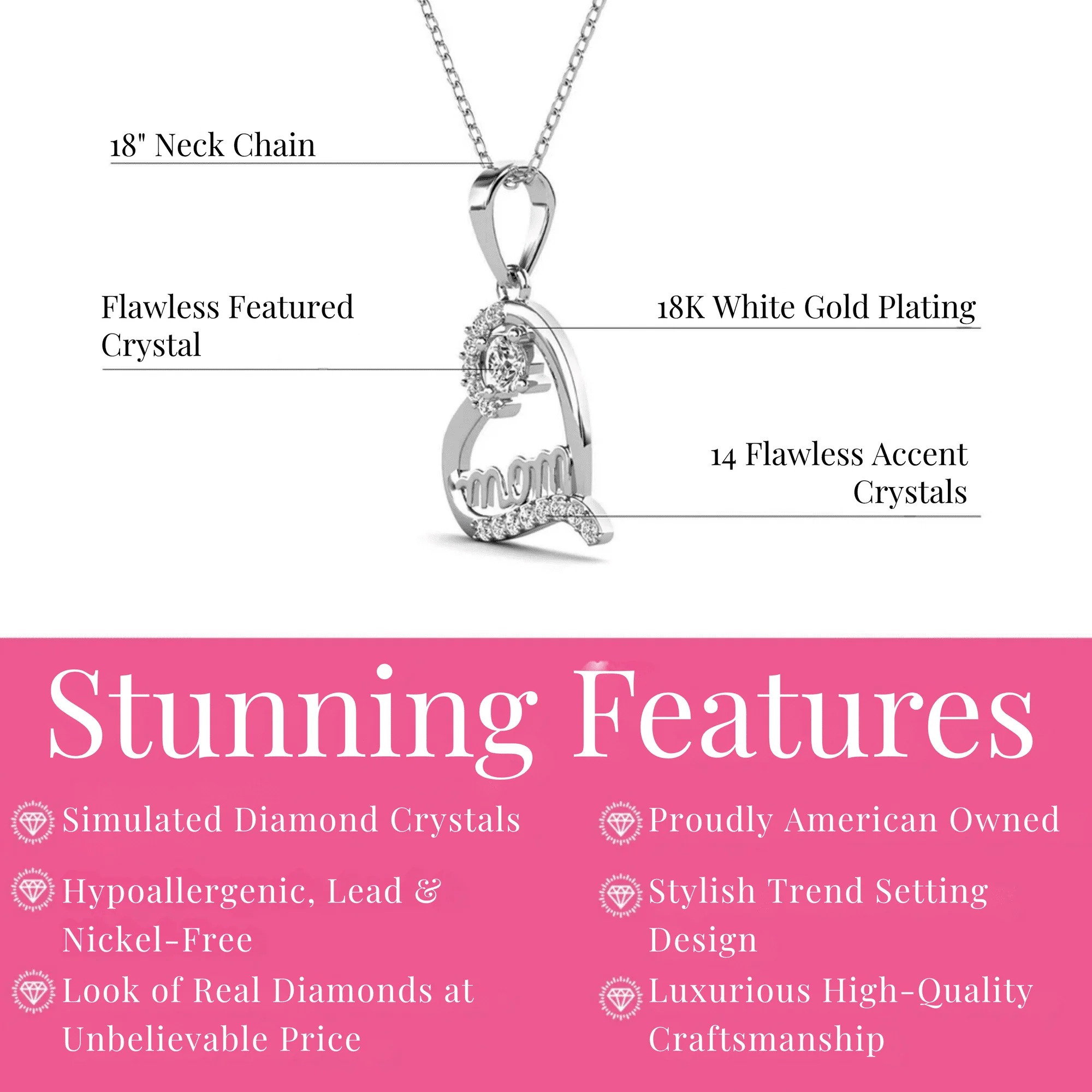 Thelma 18k White Gold Plated Necklace with Simulated Diamond Crystals & Heartfelt Message for Mom - Image 4